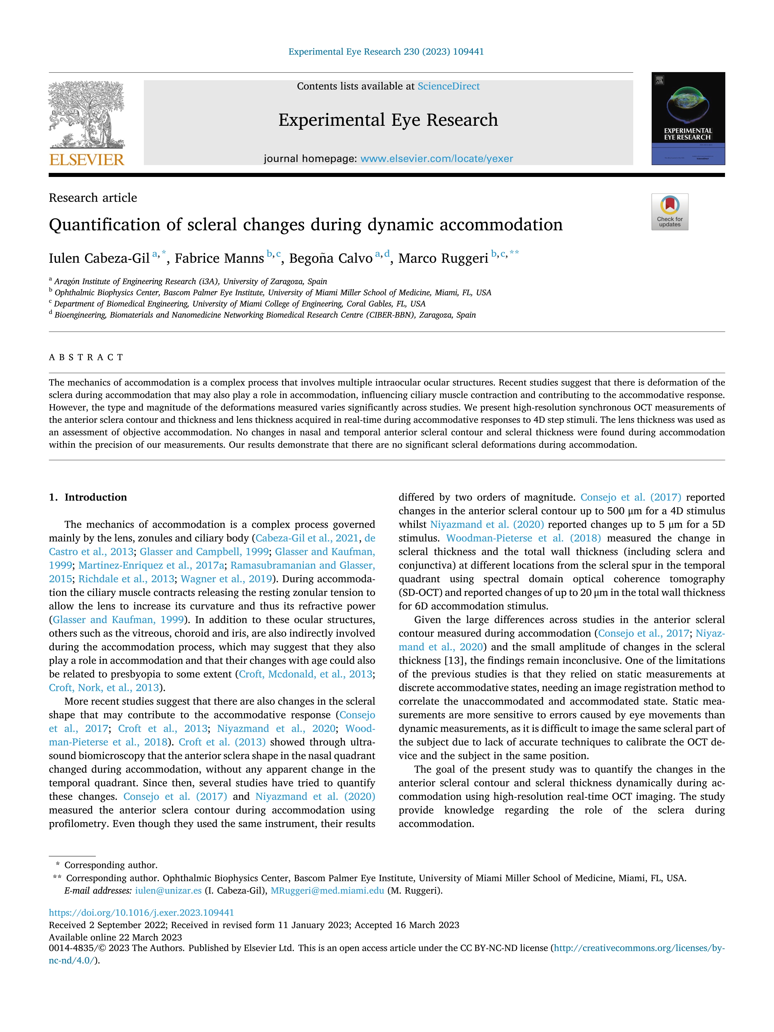 Quantification of scleral changes during dynamic accommodation