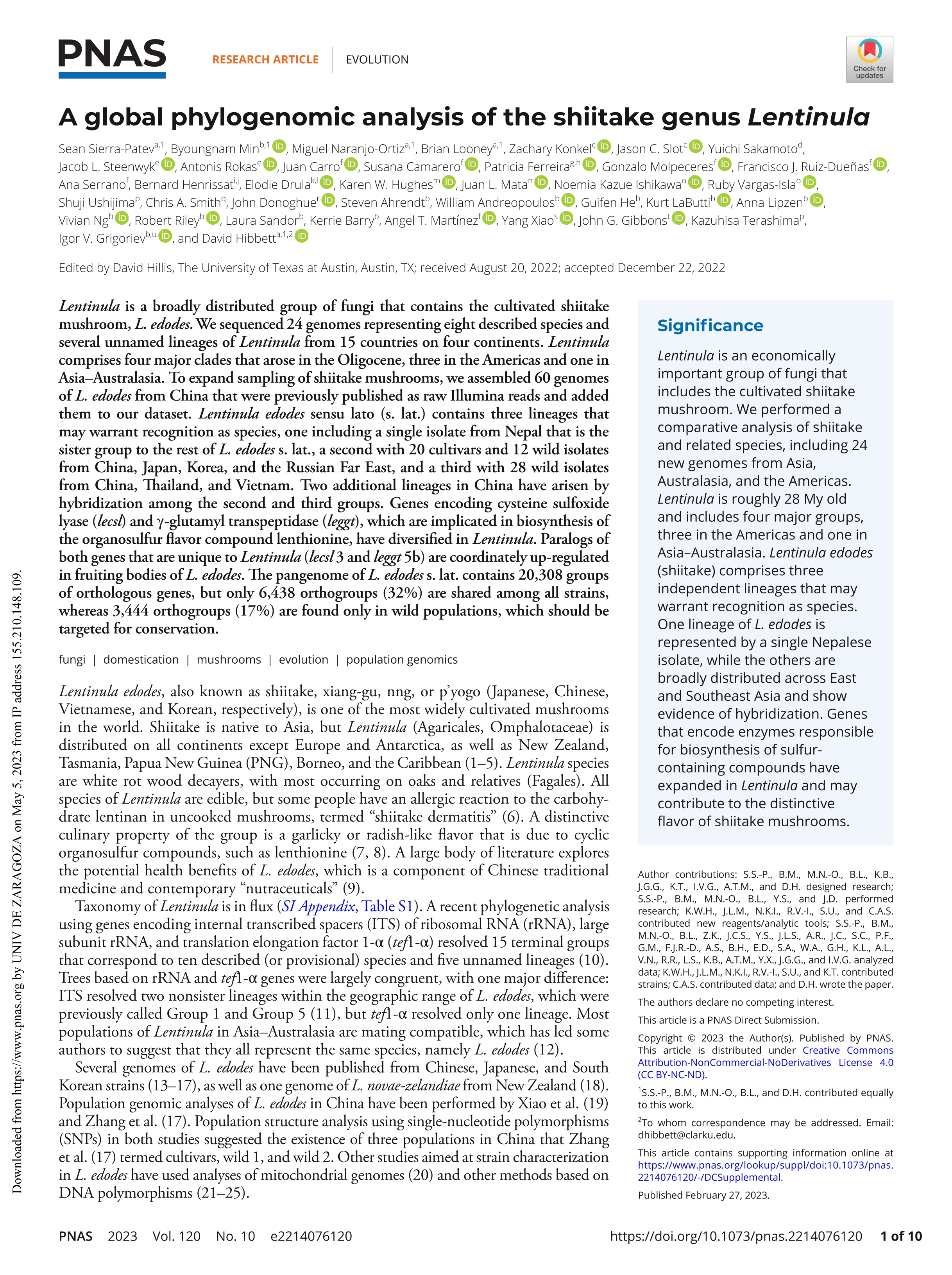 A global phylogenomic analysis of the shiitake genus Lentinula