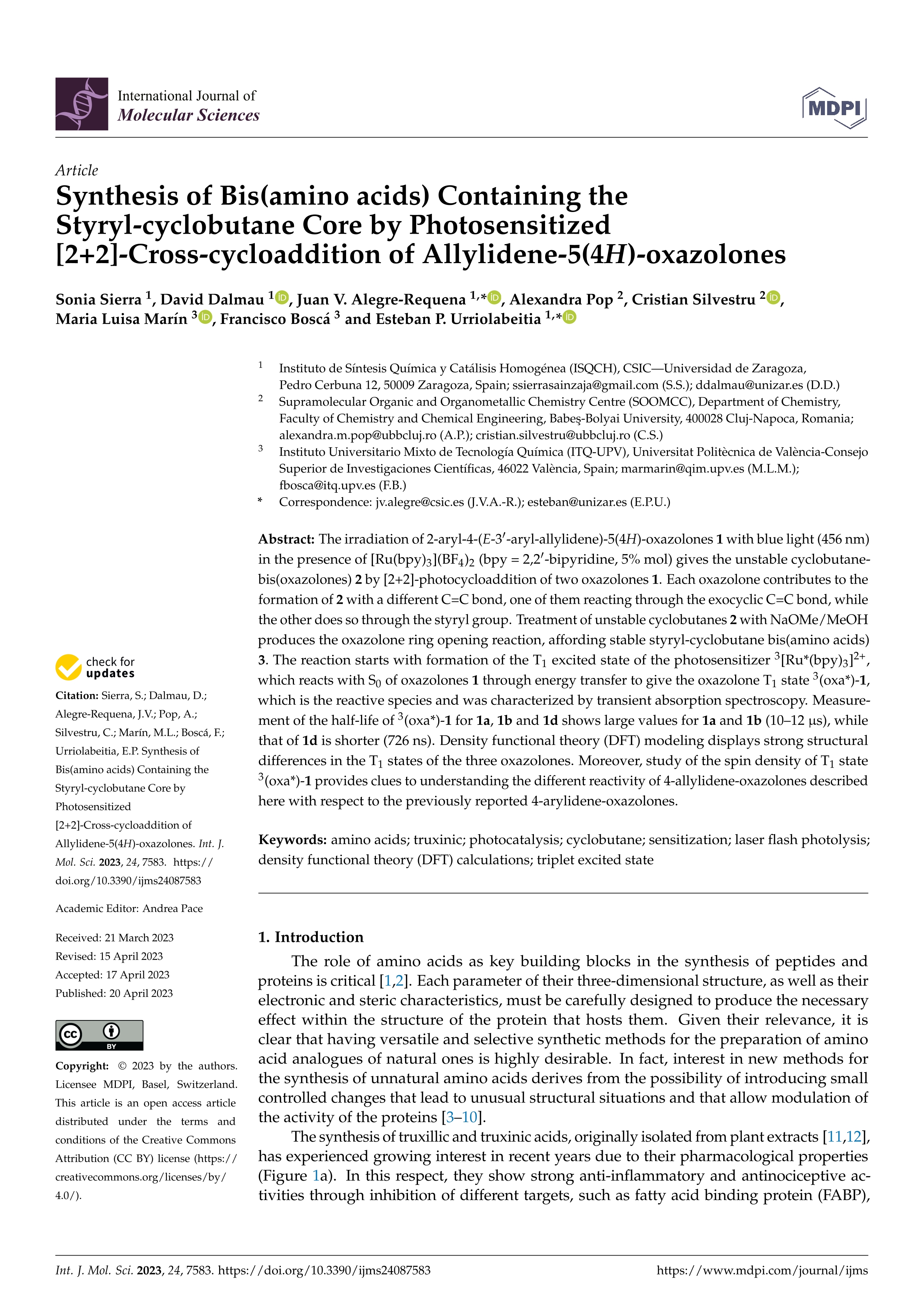 Synthesis of Bis(amino acids) containing the Styryl-cyclobutane Core by Photosensitized [2+2]-Cross-cycloaddition of Allylidene-5(4H)-oxazolones