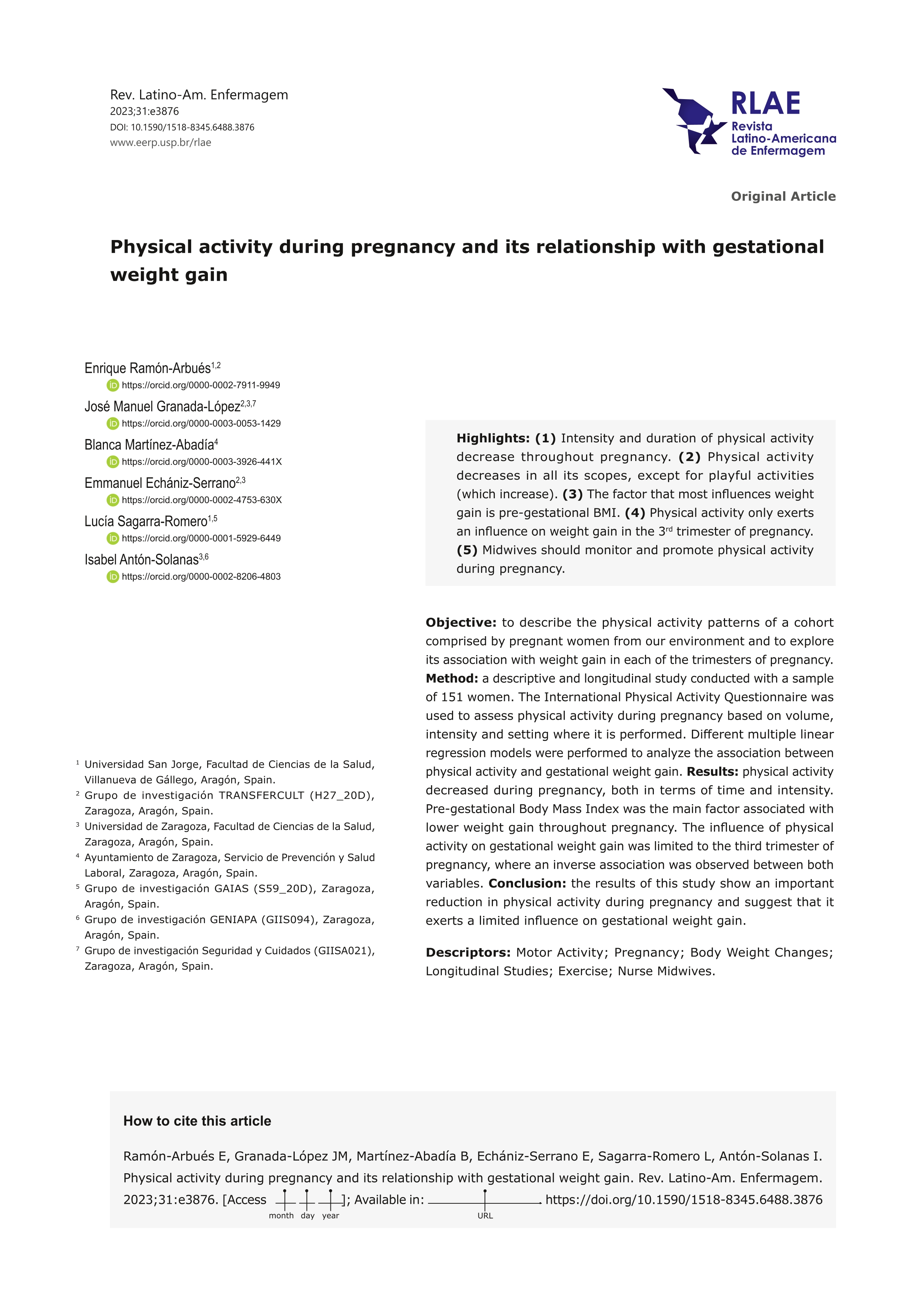 Physical activity during pregnancy and its relationship with gestational weight gain