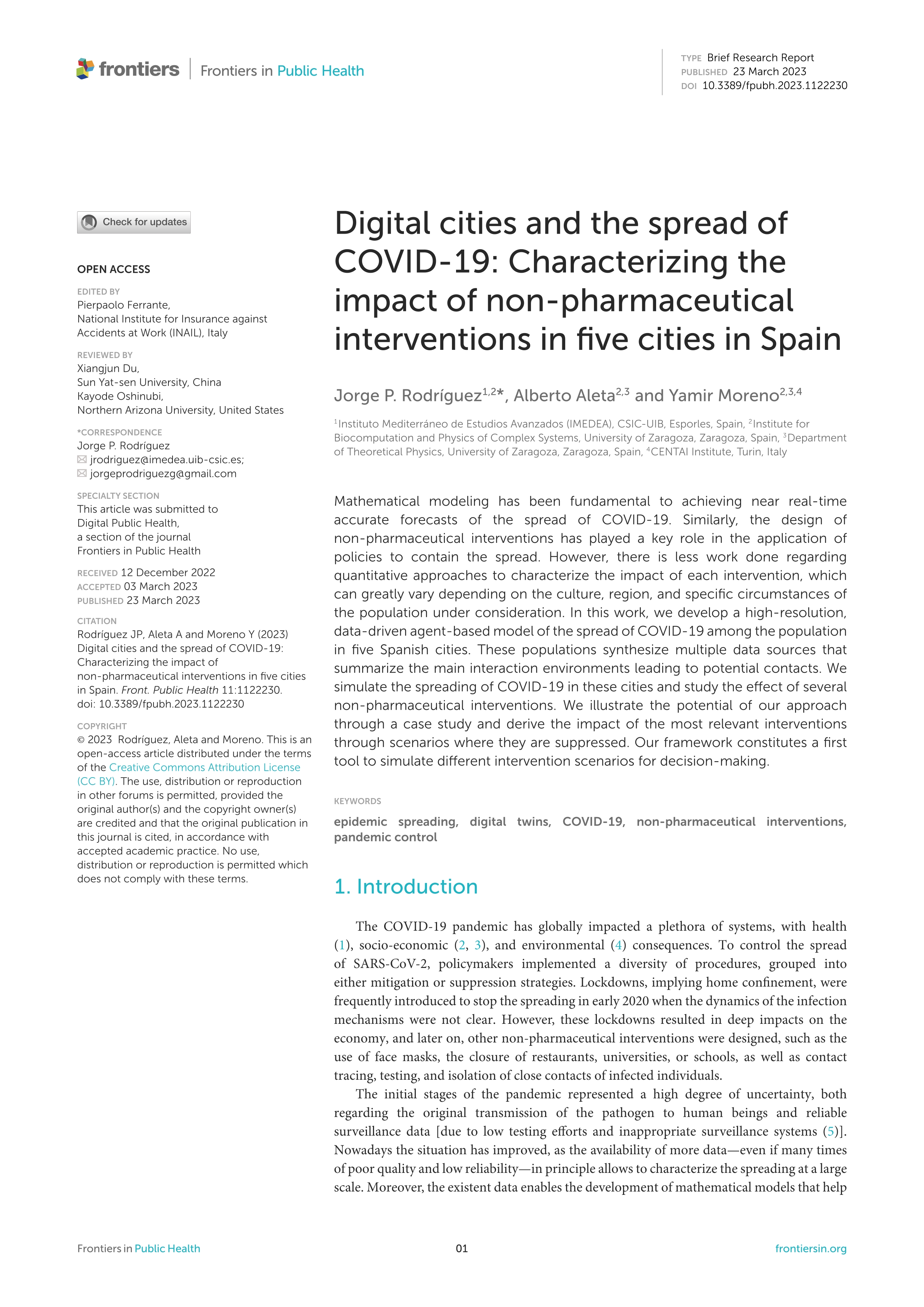 Digital cities and the spread of COVID-19: Characterizing the impact of non-pharmaceutical interventions in five cities in Spain