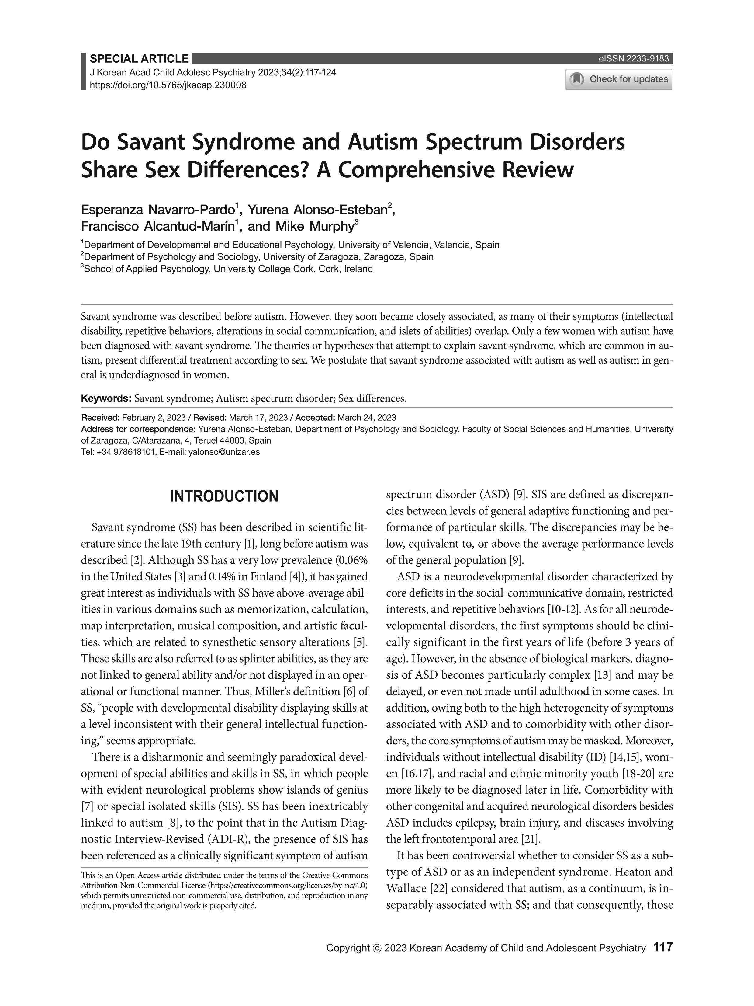 Do Savant syndrome and autism spectrum disorders share sex differences? A comprehensive review