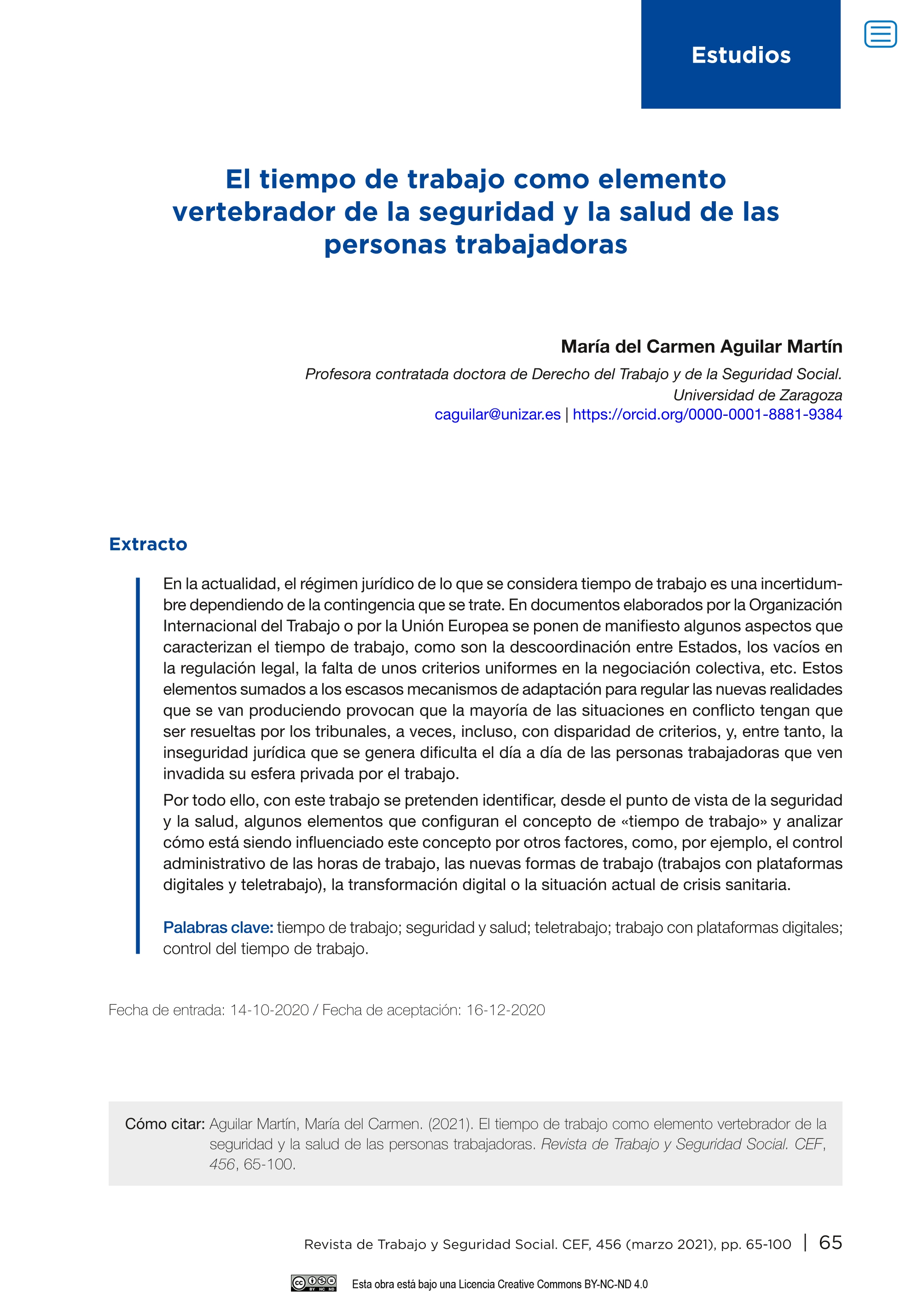 El tiempo de trabajo como elemento vertebrador de la seguridad y la salud de las personas trabajadoras