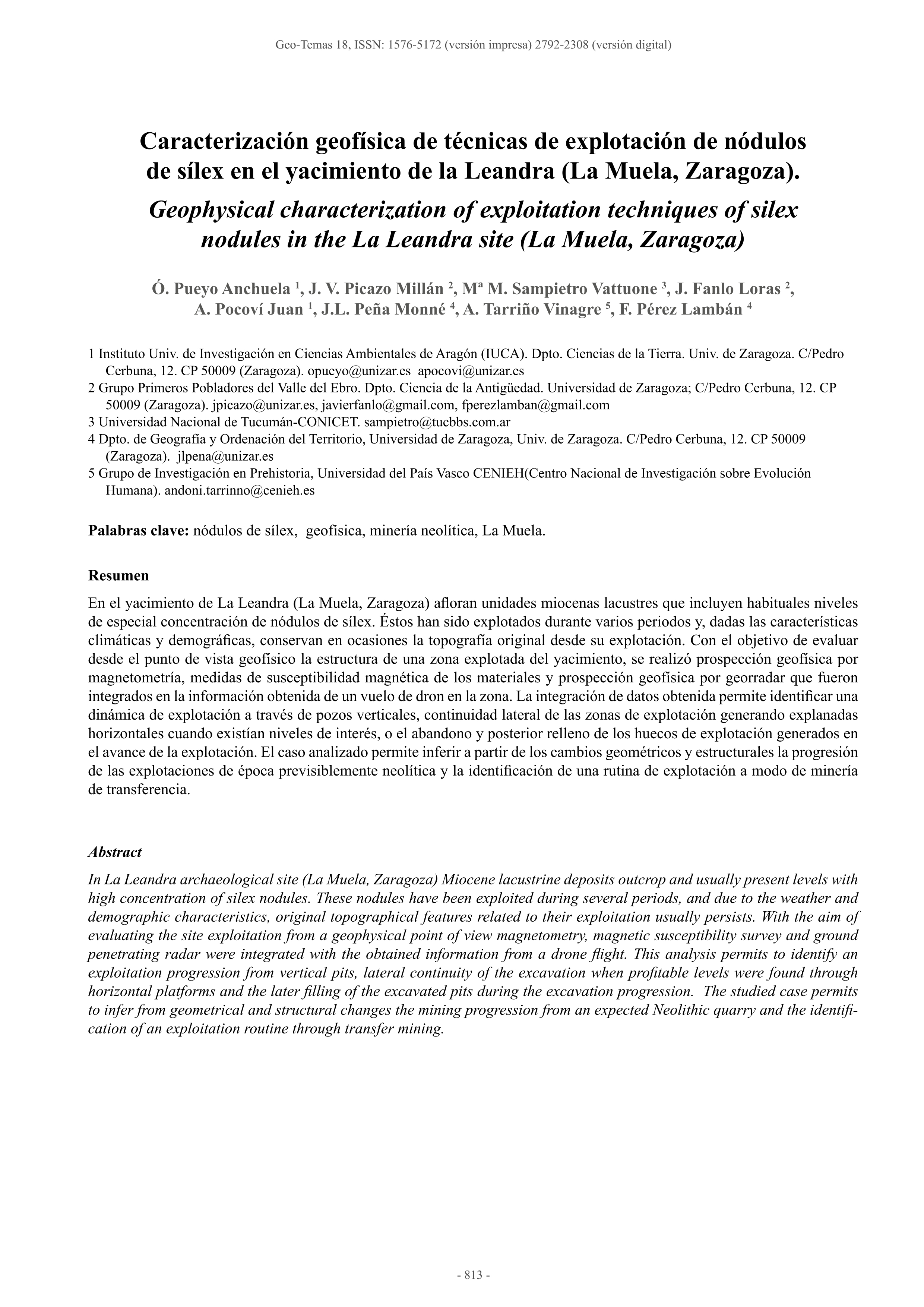 Caracterización geofísica de técnicas de explotación de nódulos de sílex en el yacimiento de la Leandra (La Muela, Zaragoza).