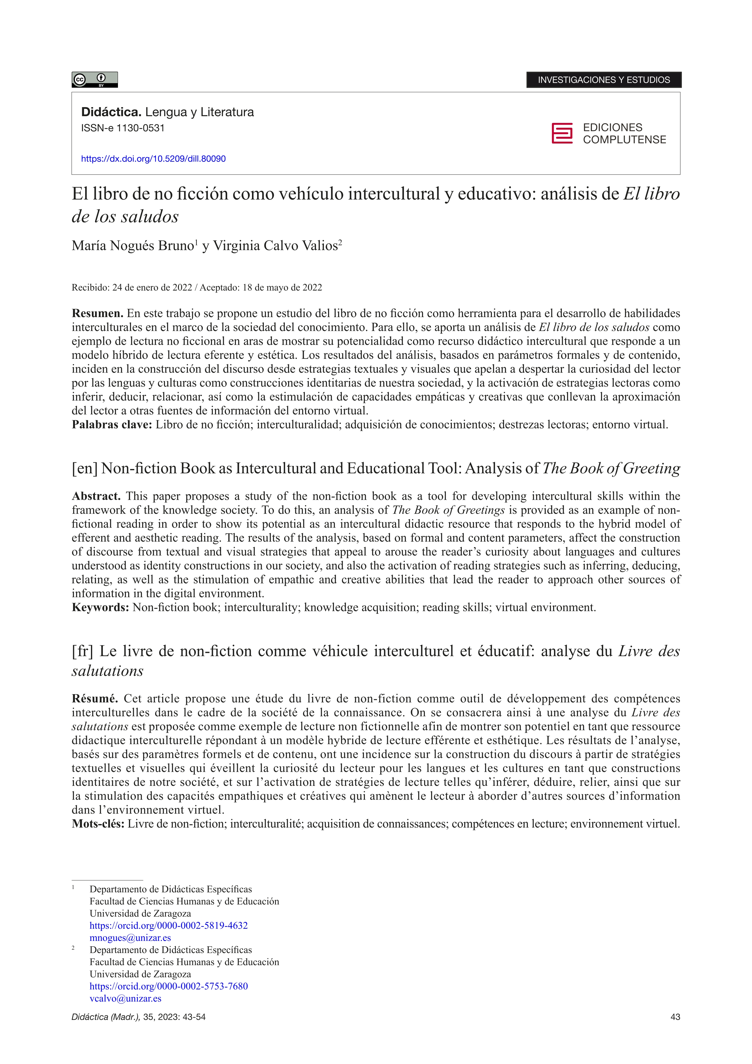 El libro de no ficción como vehículo intercultural y educativo: análisis de El libro de los saludos