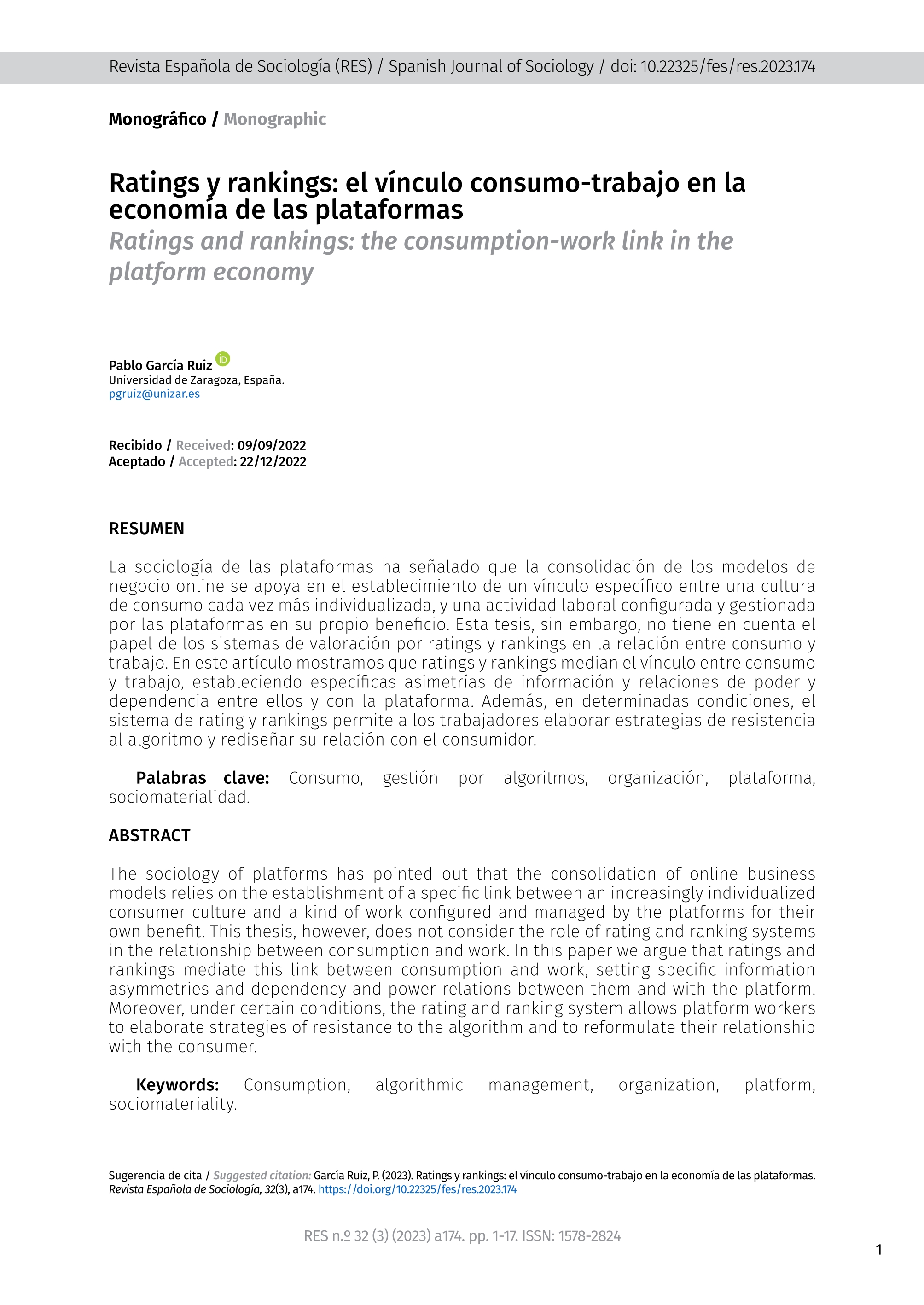 Ratings y rankings: el vínculo consumo-trabajo en la economía de las plataformas