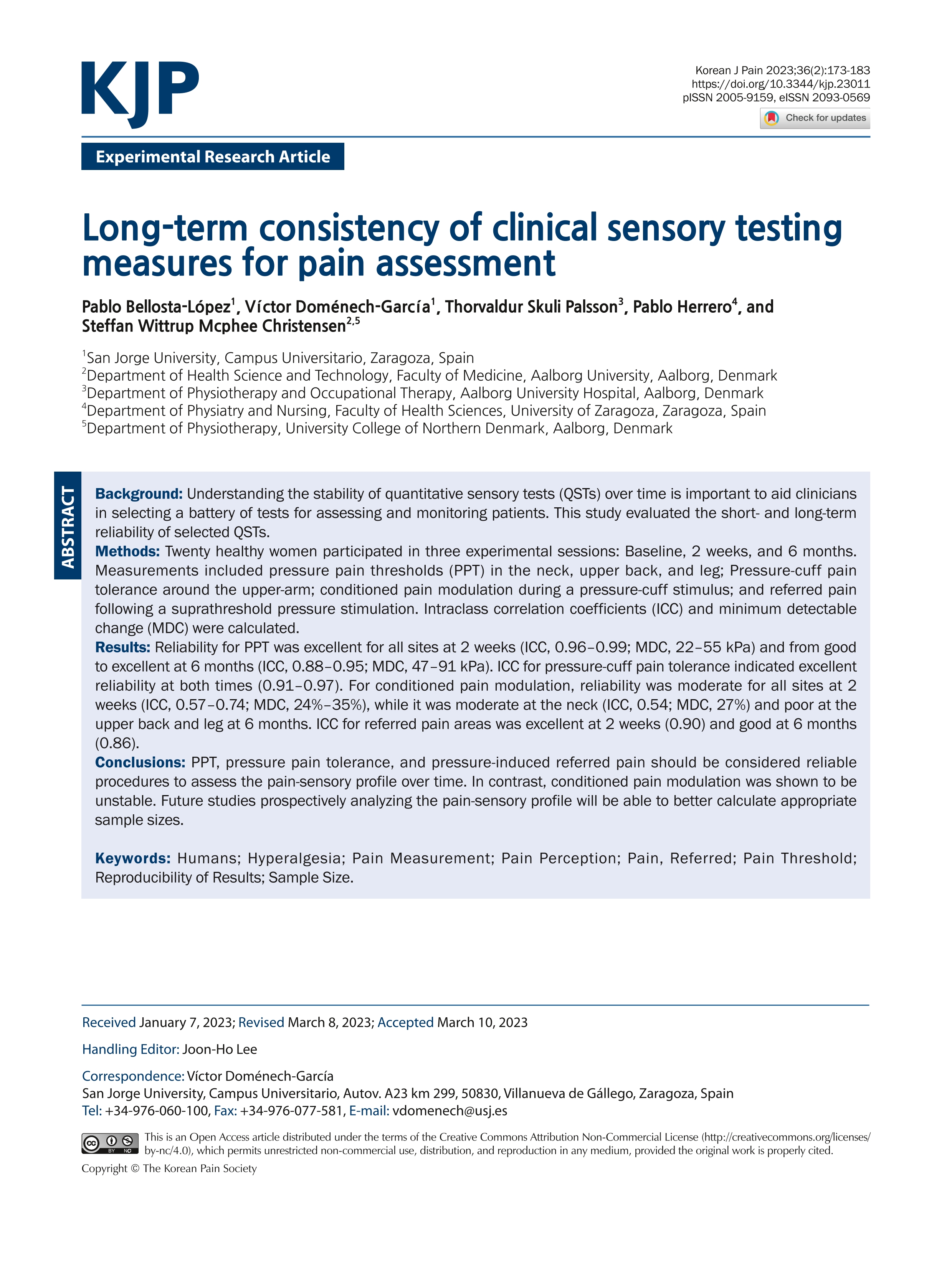 Long-term consistency of clinical sensory testing measures for pain assessment