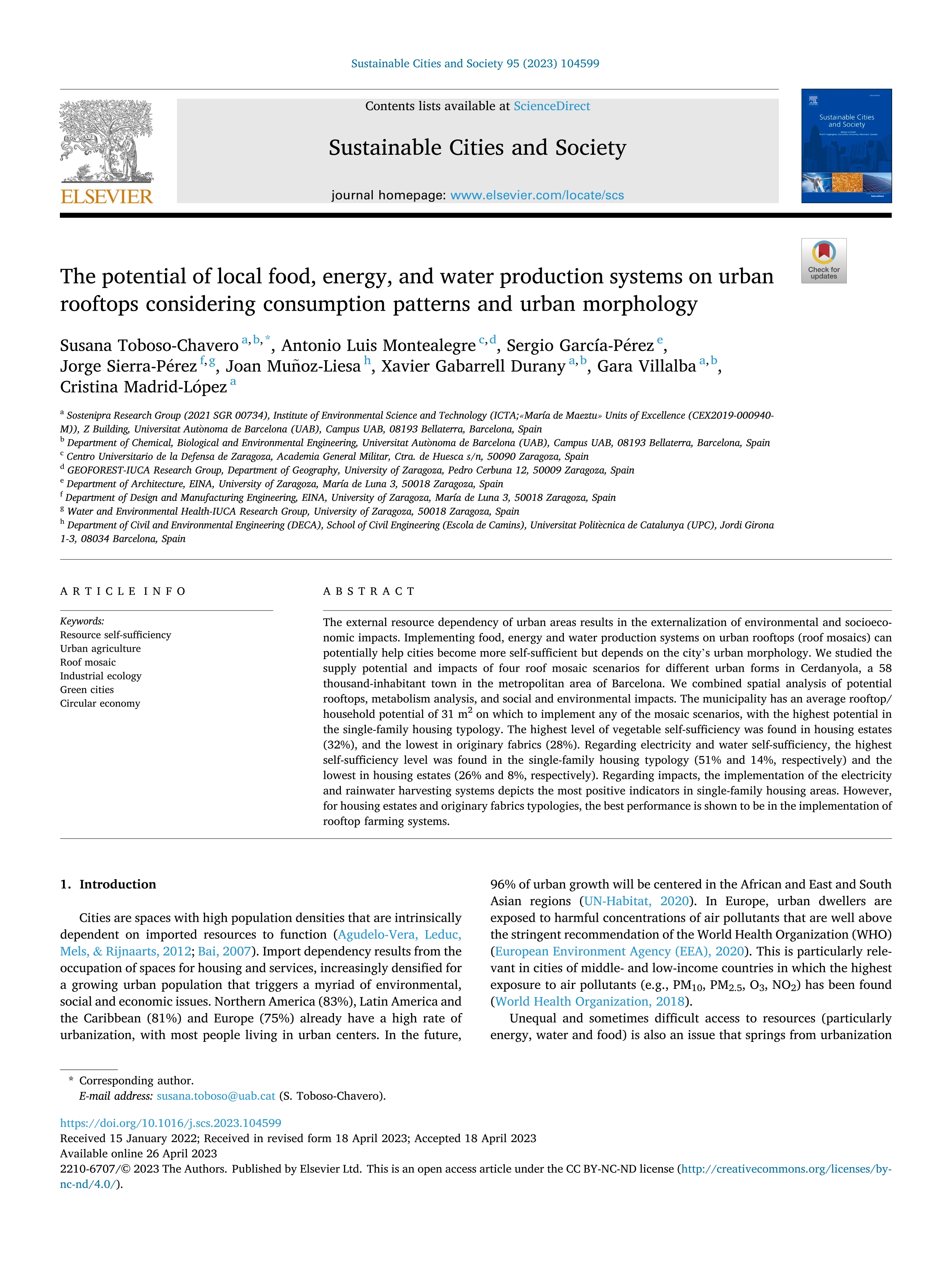 The potential of local food, energy, and water production systems on urban rooftops considering consumption patterns and urban morphology
