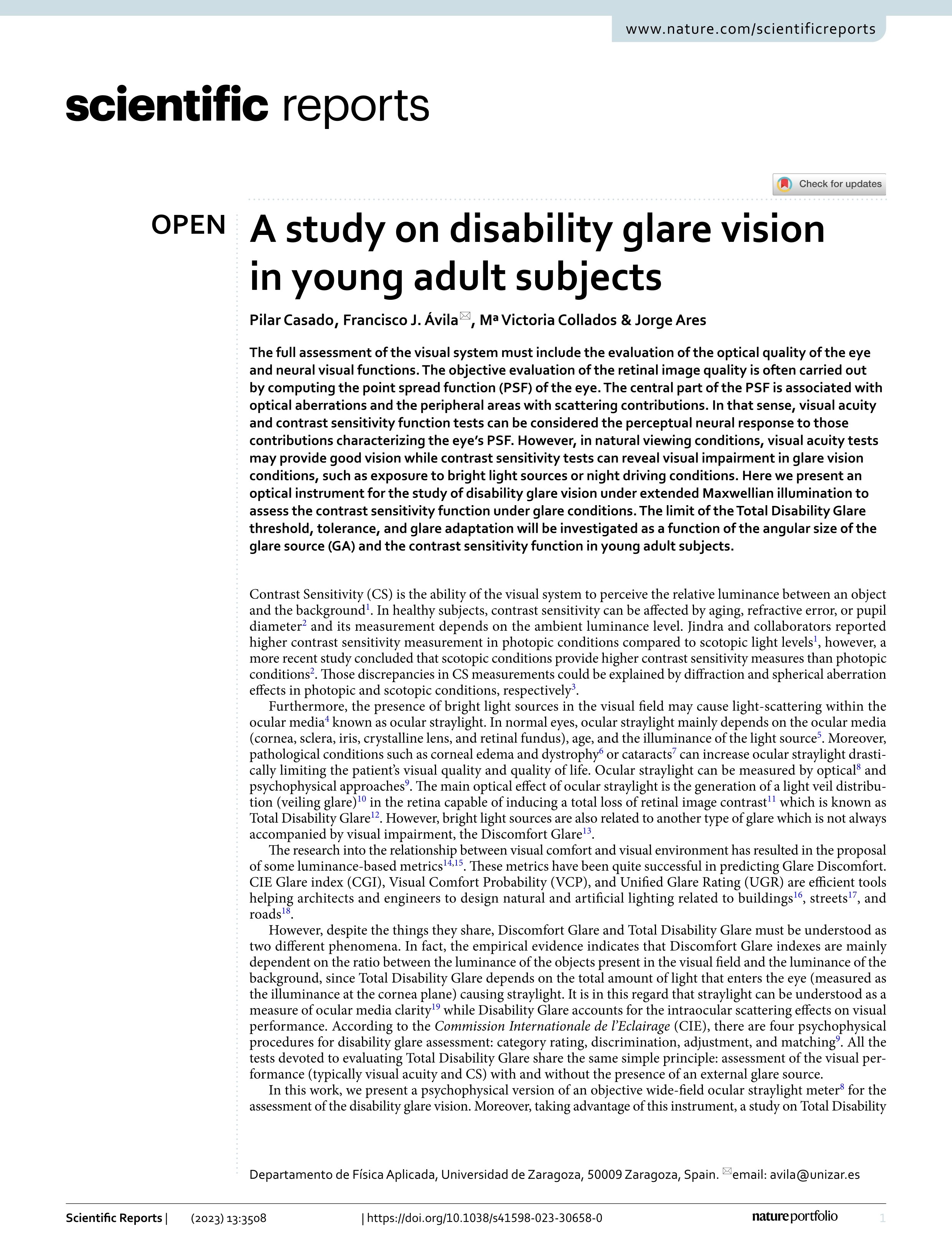 A study on disability glare vision in young adult subjects