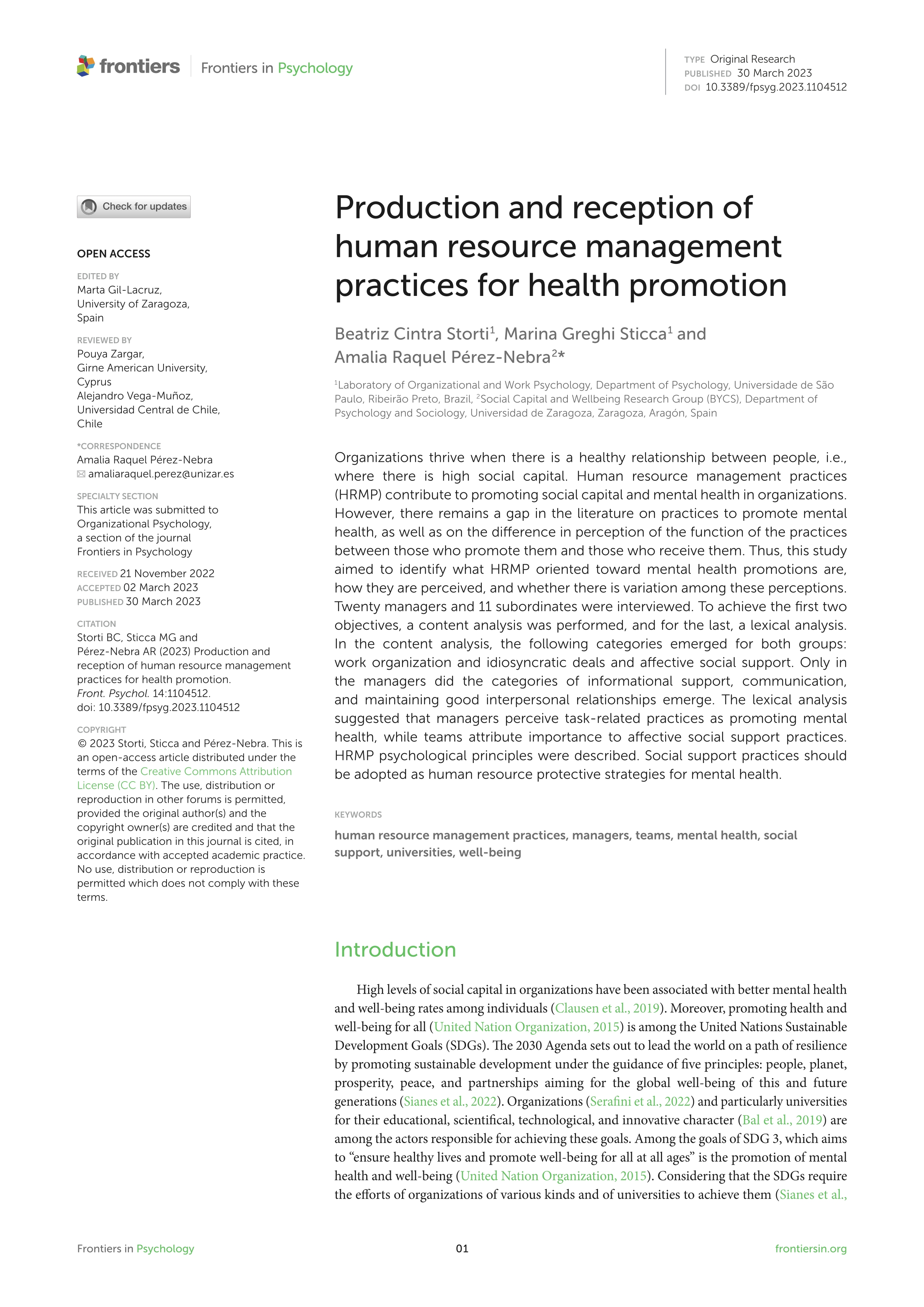 Production and reception of human resource management practices for health promotion