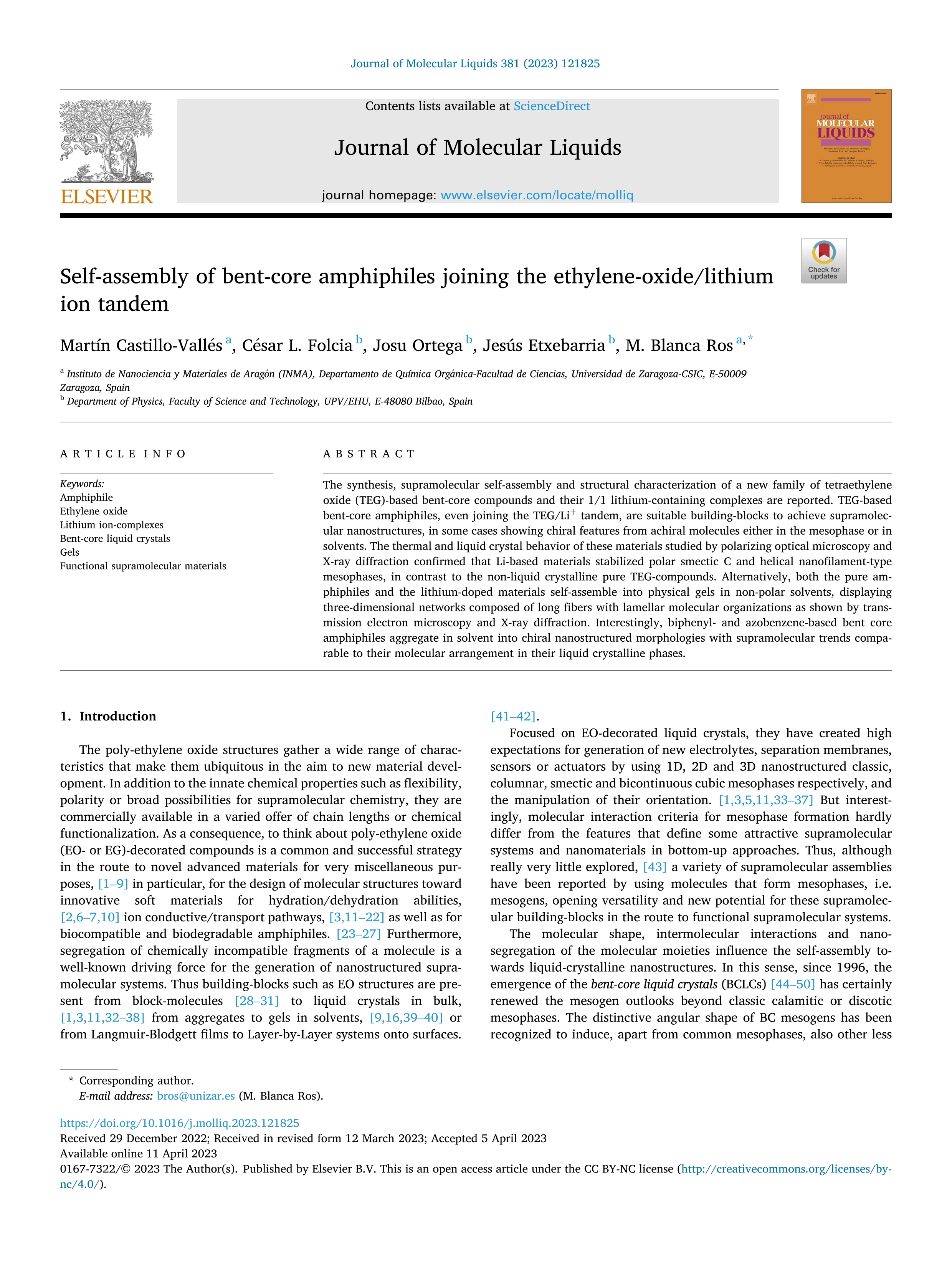 Self-assembly of bent-core amphiphiles joining the ethylene-oxide/lithium ion tandem