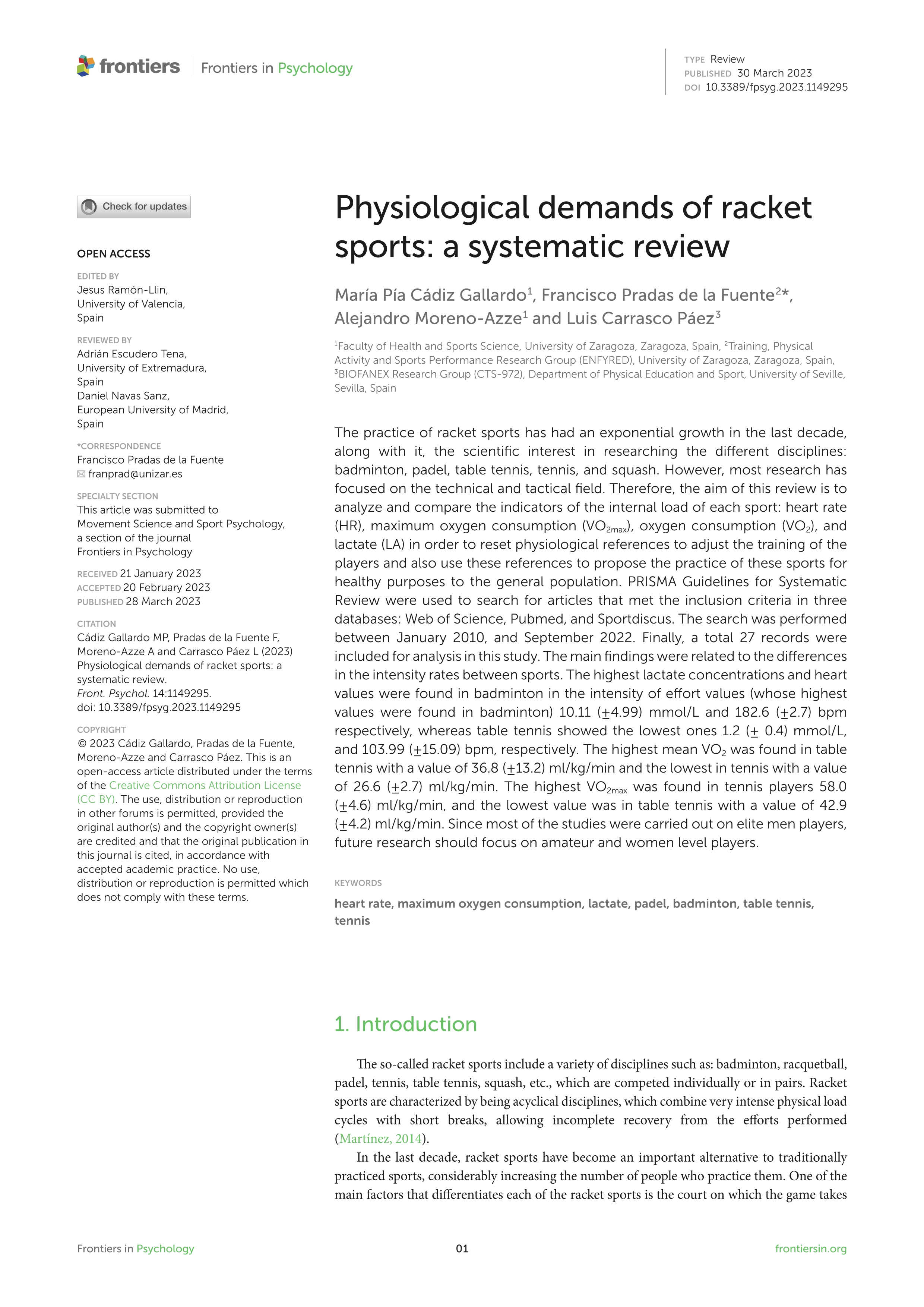 Physiological demands of racket sports: a systematic review