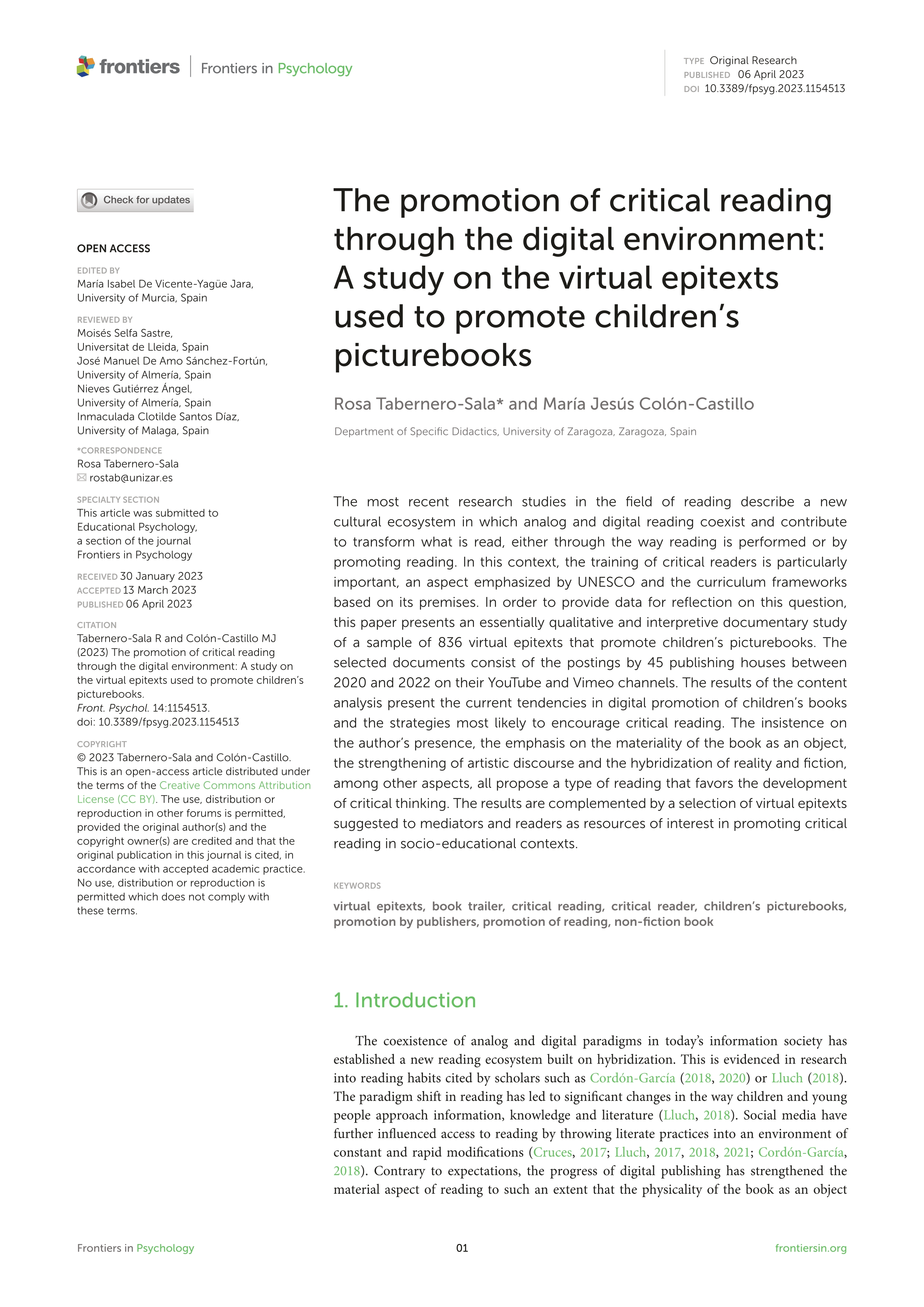 The promotion of critical reading through the digital environment: A study on the virtual epitexts used to promote children’s picturebooks