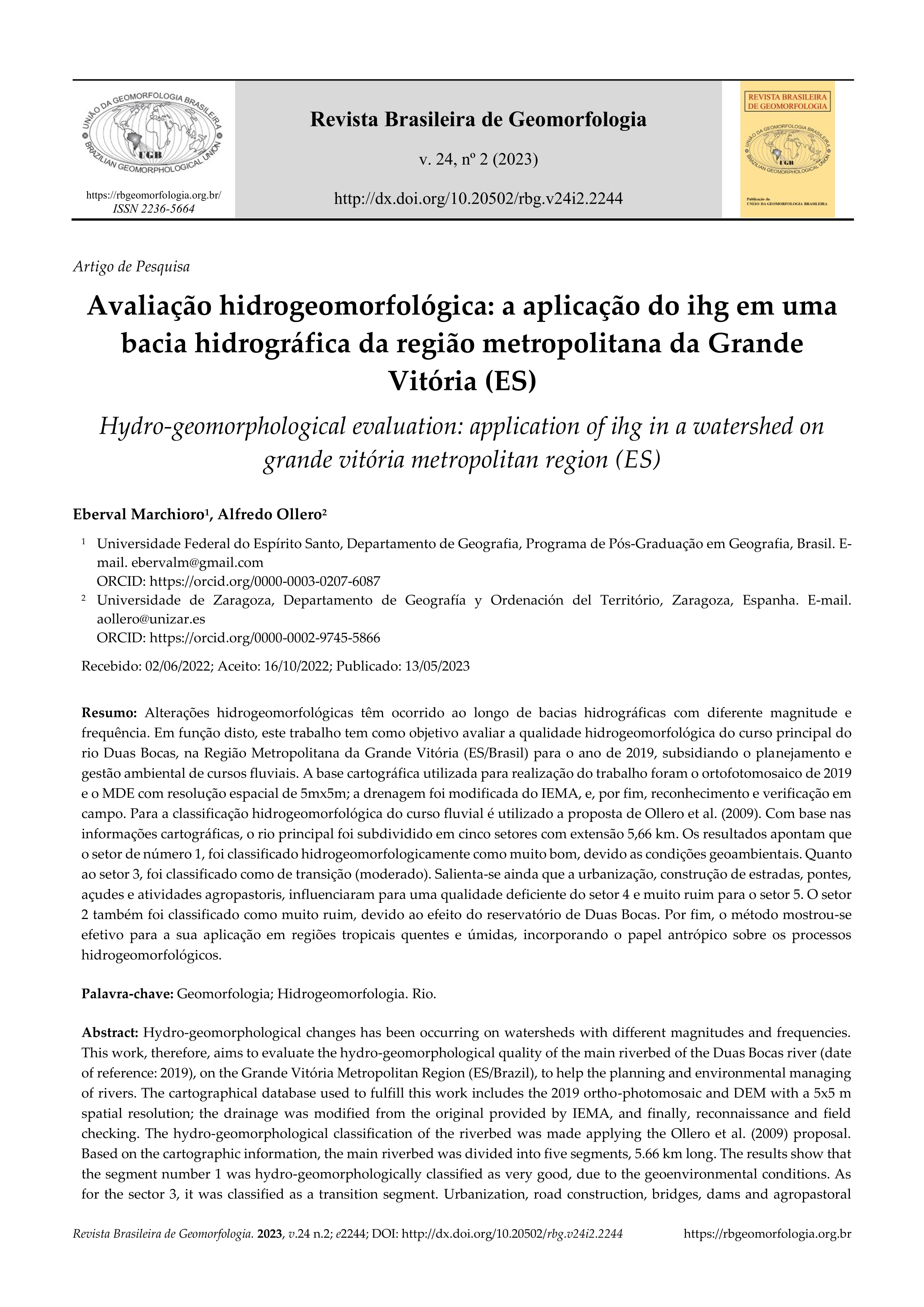 Avaliação hidrogeomorfológica: a aplicação do IHG em uma bacia hidrográfica da região metropolitana da Grande Vitória (ES)