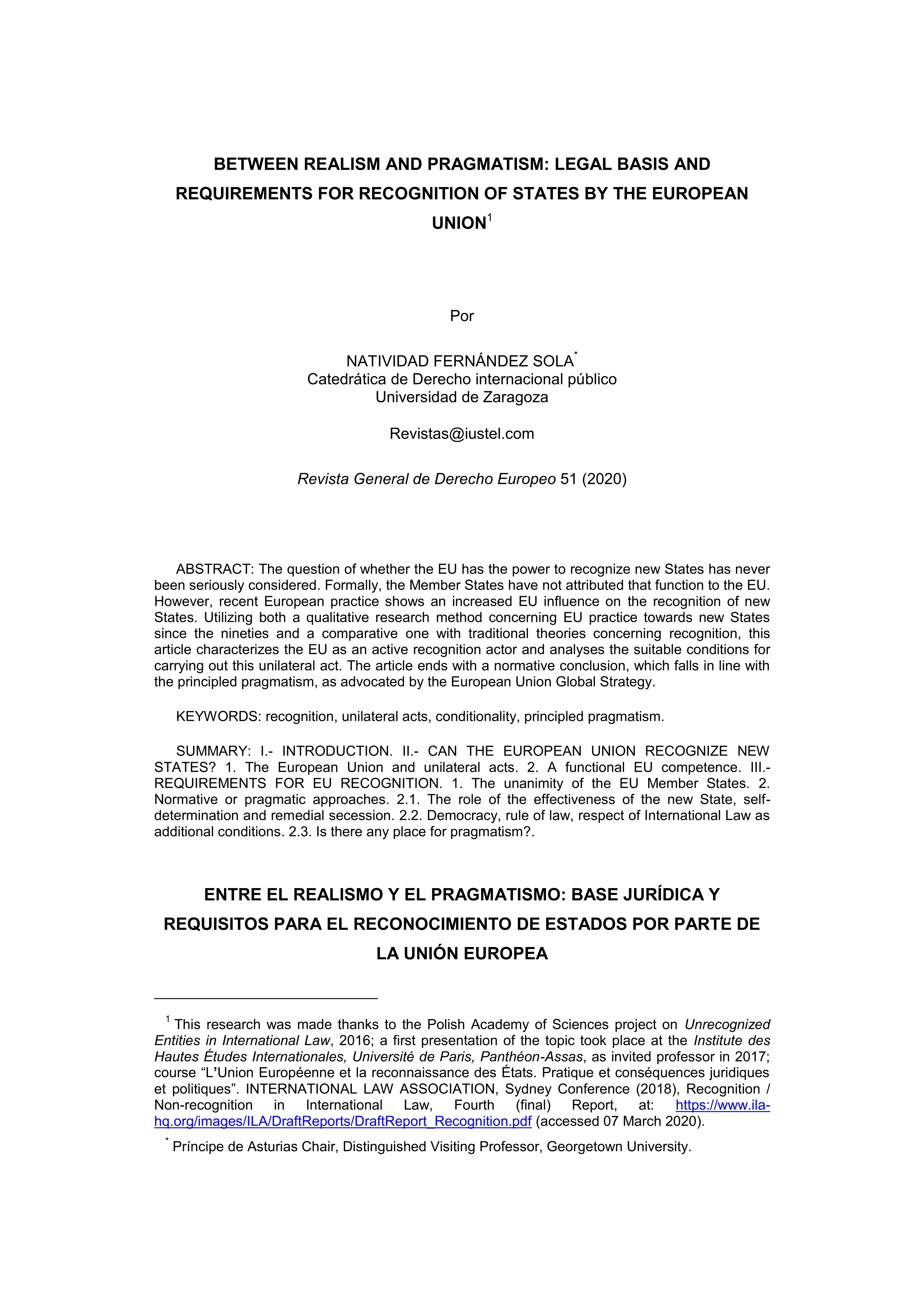 Between realism and pragmatism: Legal basis and requirements for recognition of states by the European Union