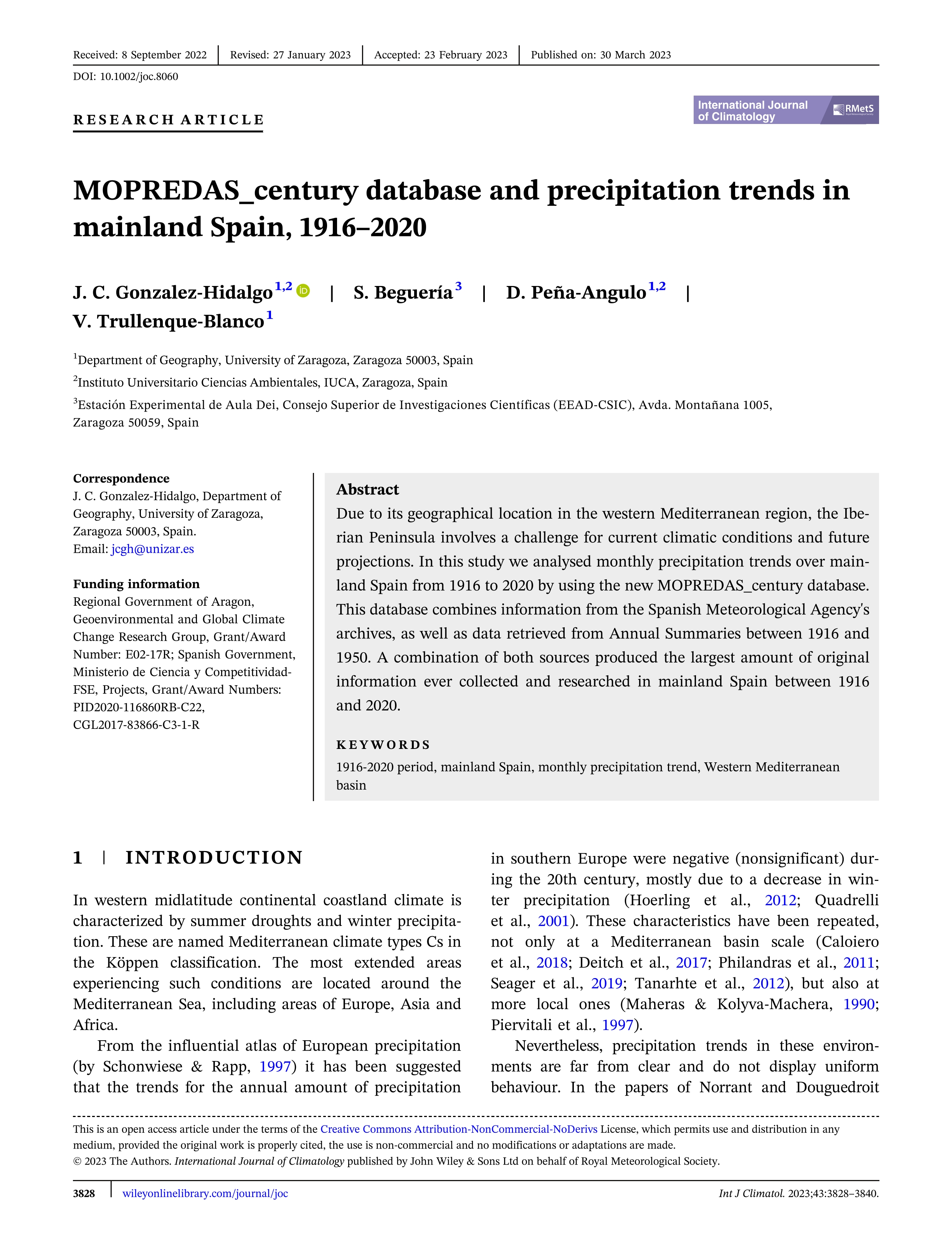 MOPREDAS_century database and precipitation trends in mainland Spain, 1916–2020