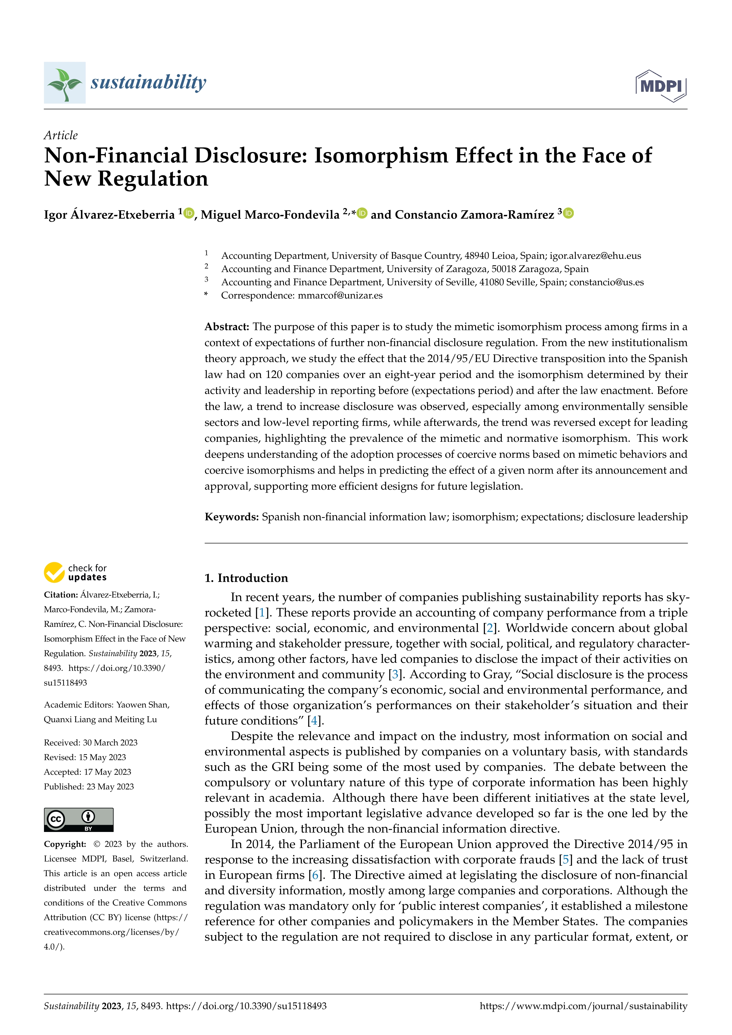 Non-financial disclosure: isomorphism effect in the face of new regulation