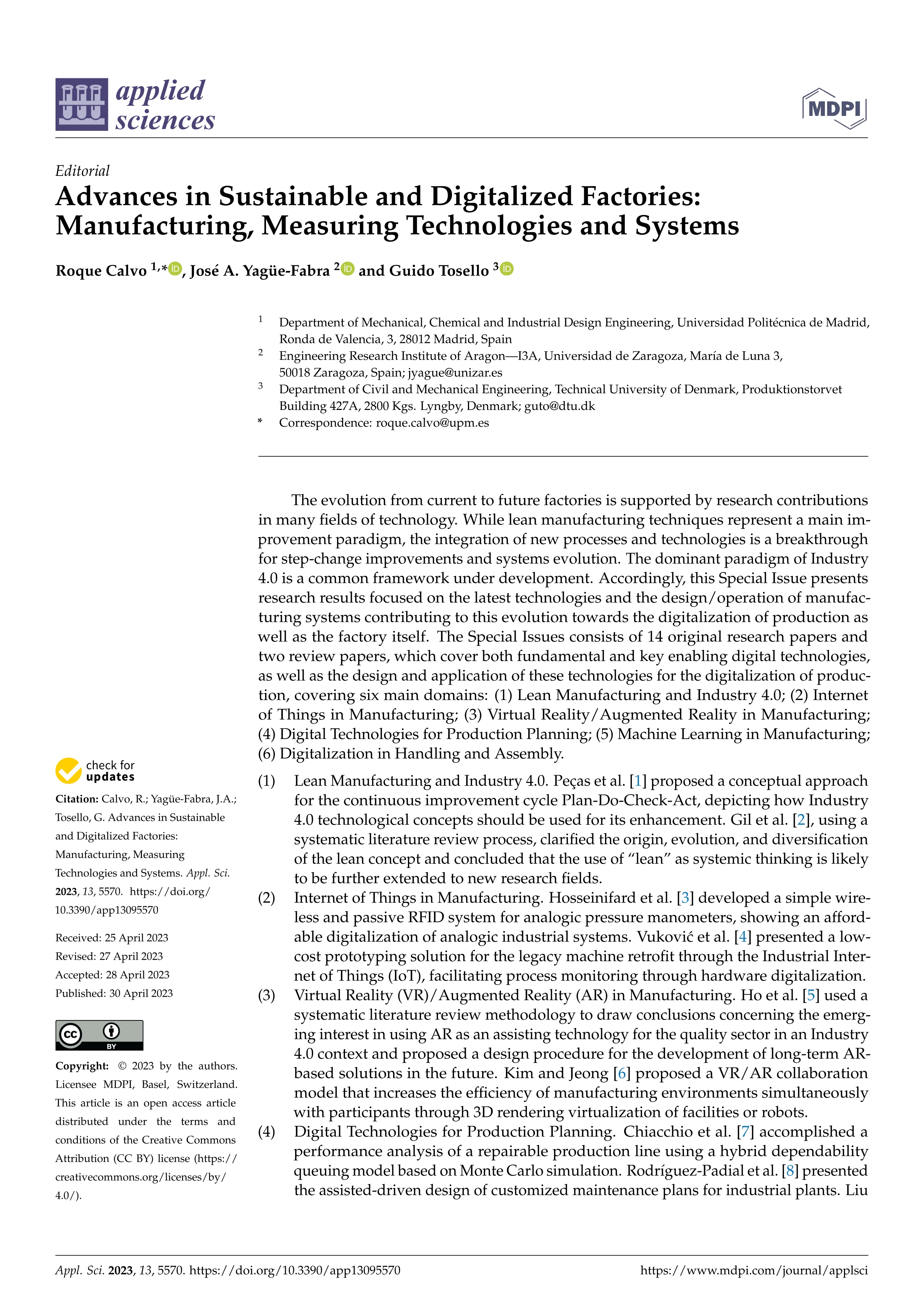 Advances in Sustainable and Digitalized Factories: Manufacturing, Measuring Technologies and Systems