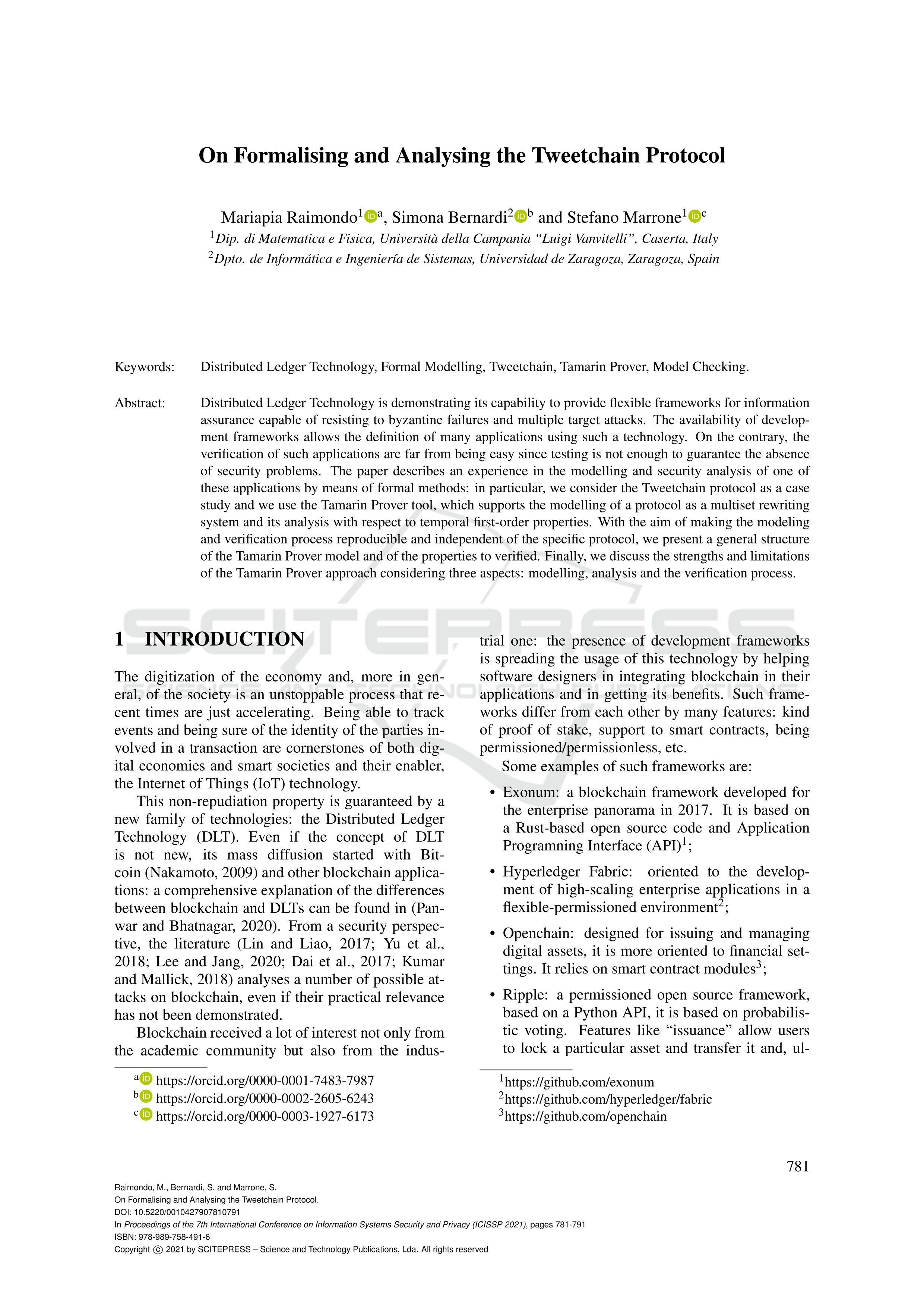 On formalising and analysing the tweetchain protocol