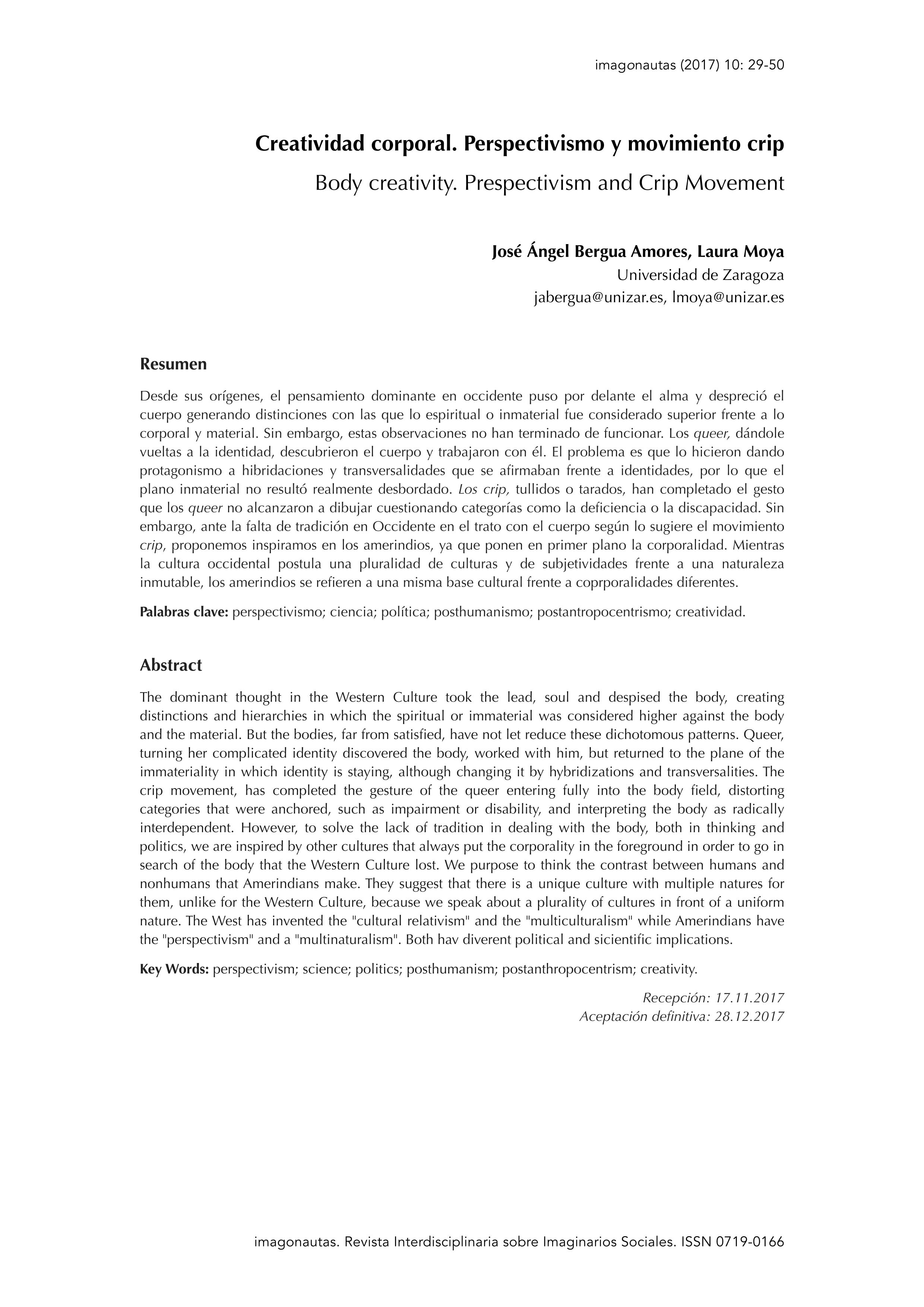 Creatividad corporal: perspectivismo y movimiento Crip