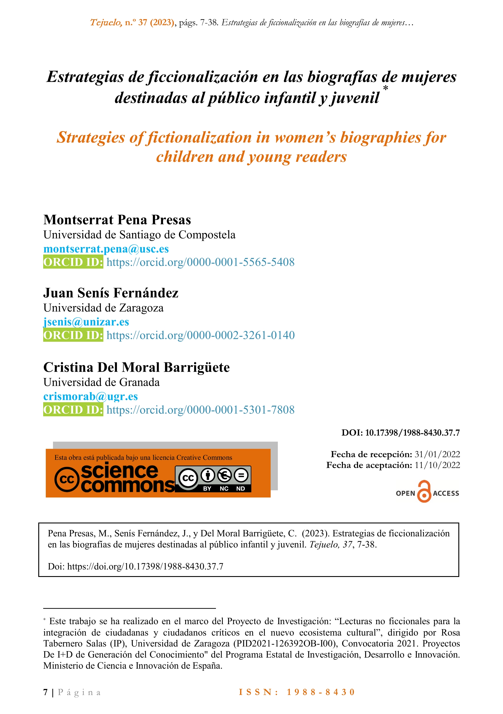 Estrategias de ficcionalización en las biografías de mujeres destinadas al público infantil y juvenil / Strategies of fictionalization in women’s biographies for children and young readers