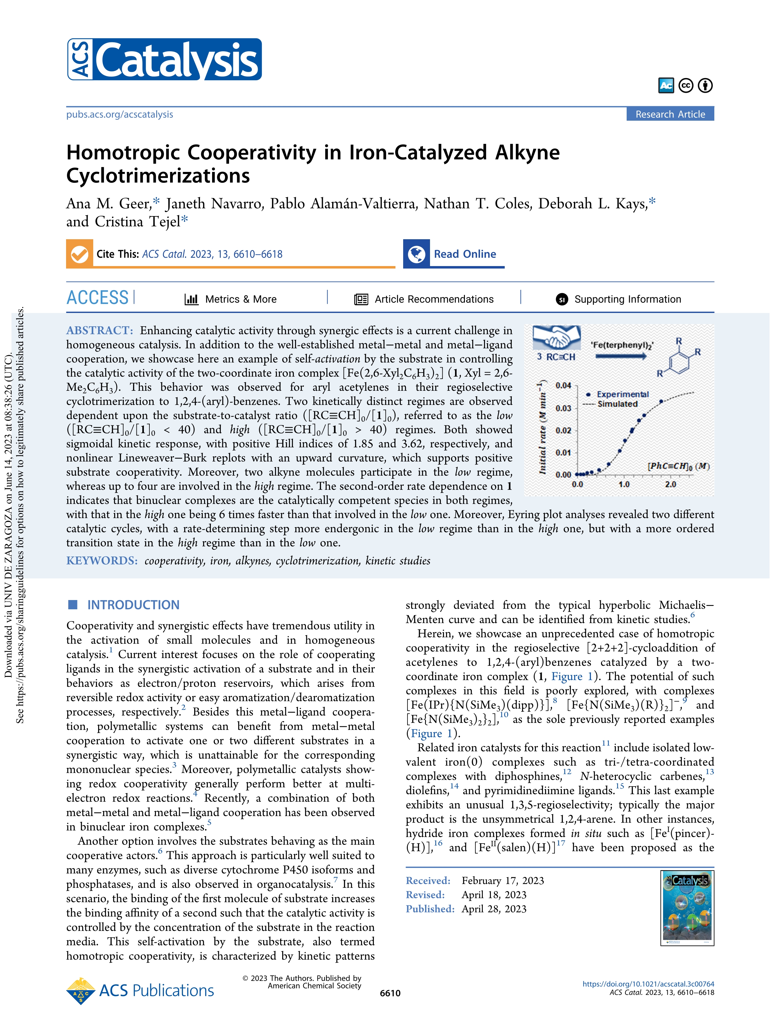 Homotropic cooperativity in iron-catalyzed alkyne cyclotrimerizations