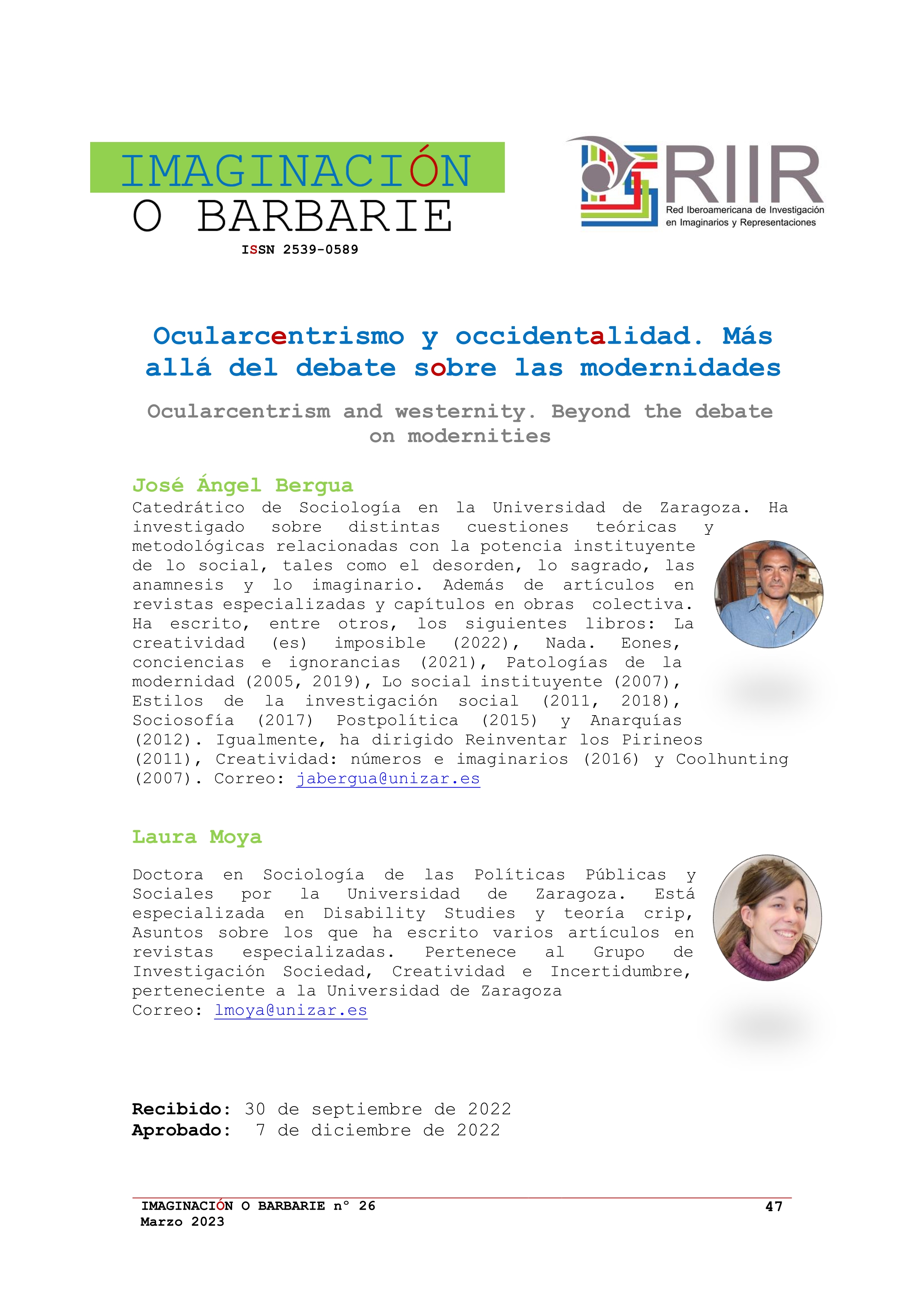 Ocularcentrismo y occidentalidad. Más allá del debate sobre las modernidades