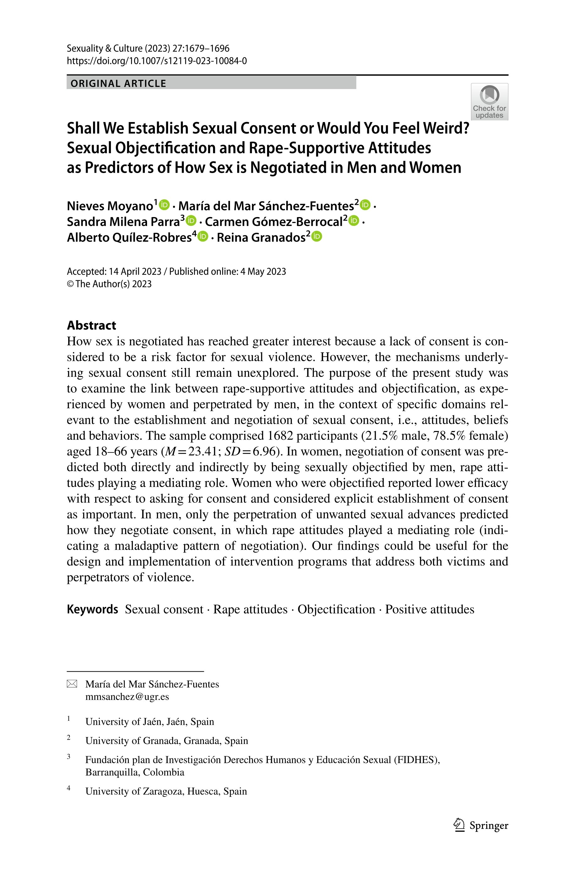 Shall We Establish Sexual Consent or Would You Feel Weird? Sexual Objectification and Rape-Supportive Attitudes as Predictors of How Sex is Negotiated in Men and Women