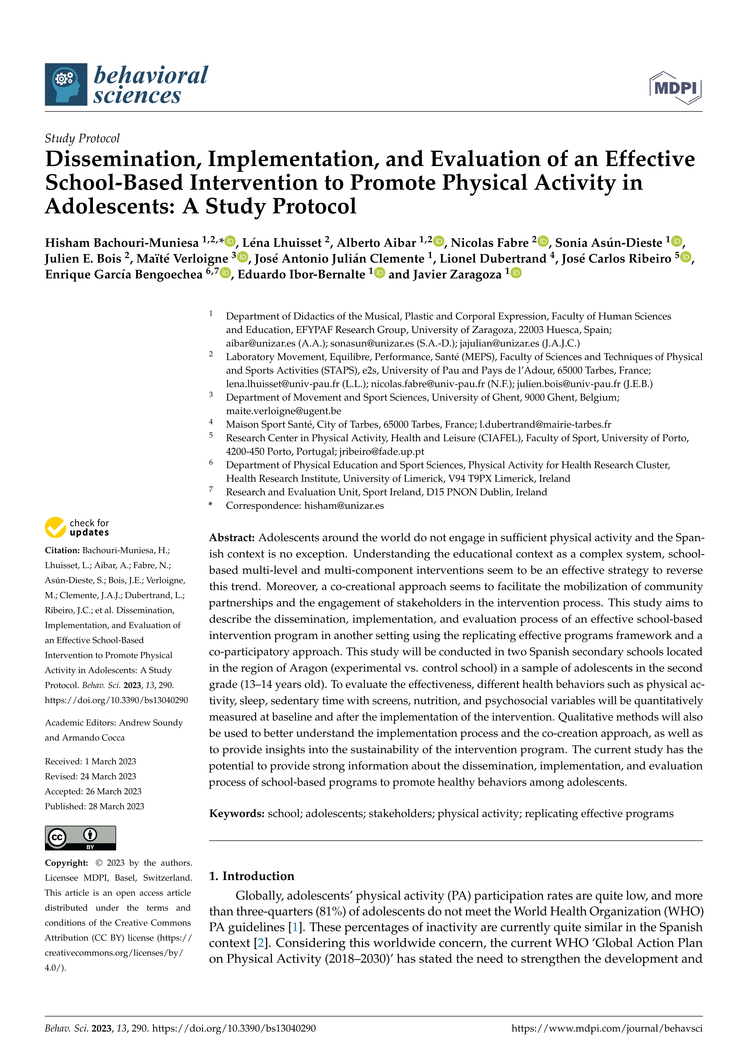 Dissemination, implementation, and evaluation of an effective school-based intervention to promote physical activity in adolescents: a study protocol