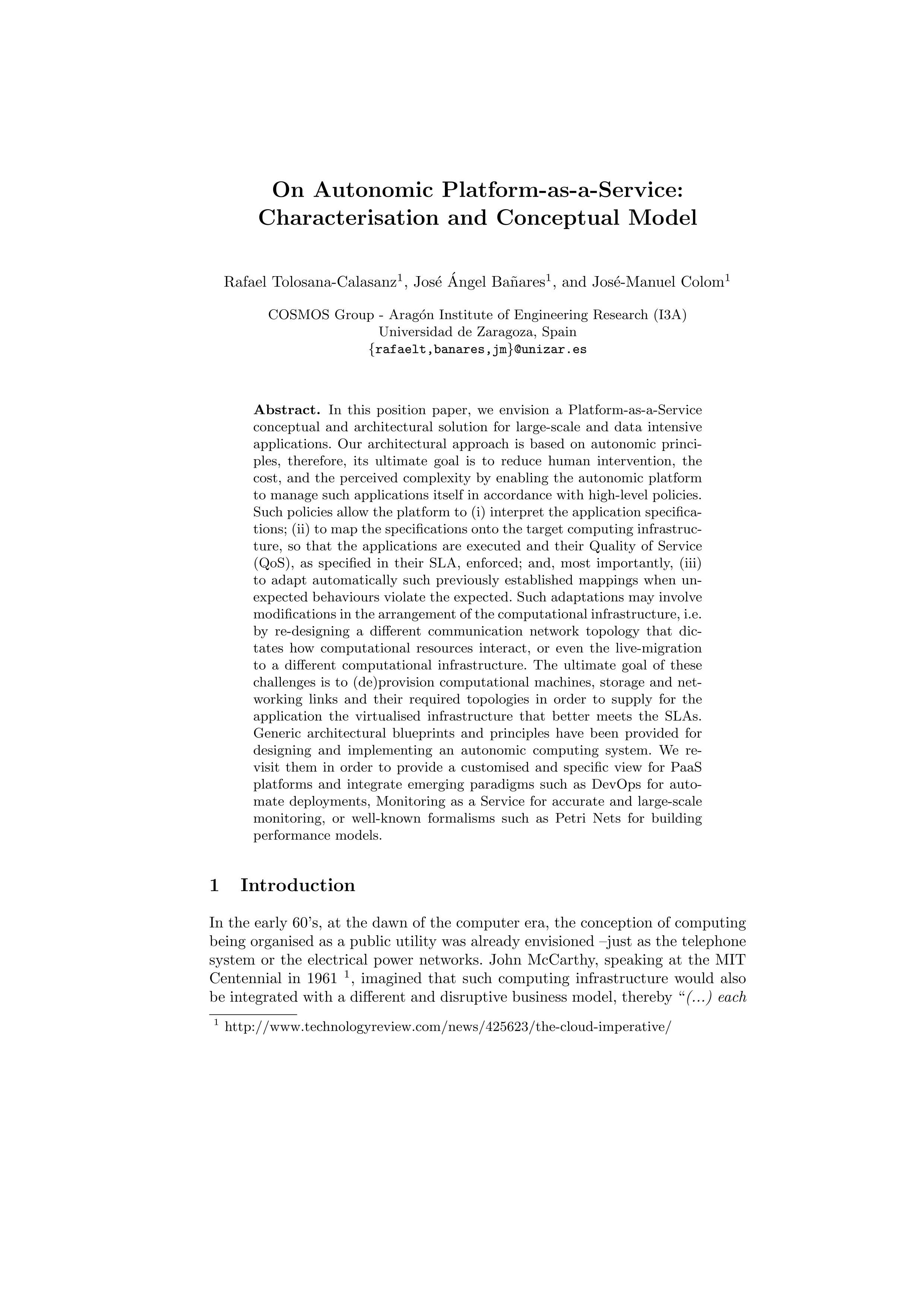 On autonomic platform-as-a-service: characterisation and conceptual model