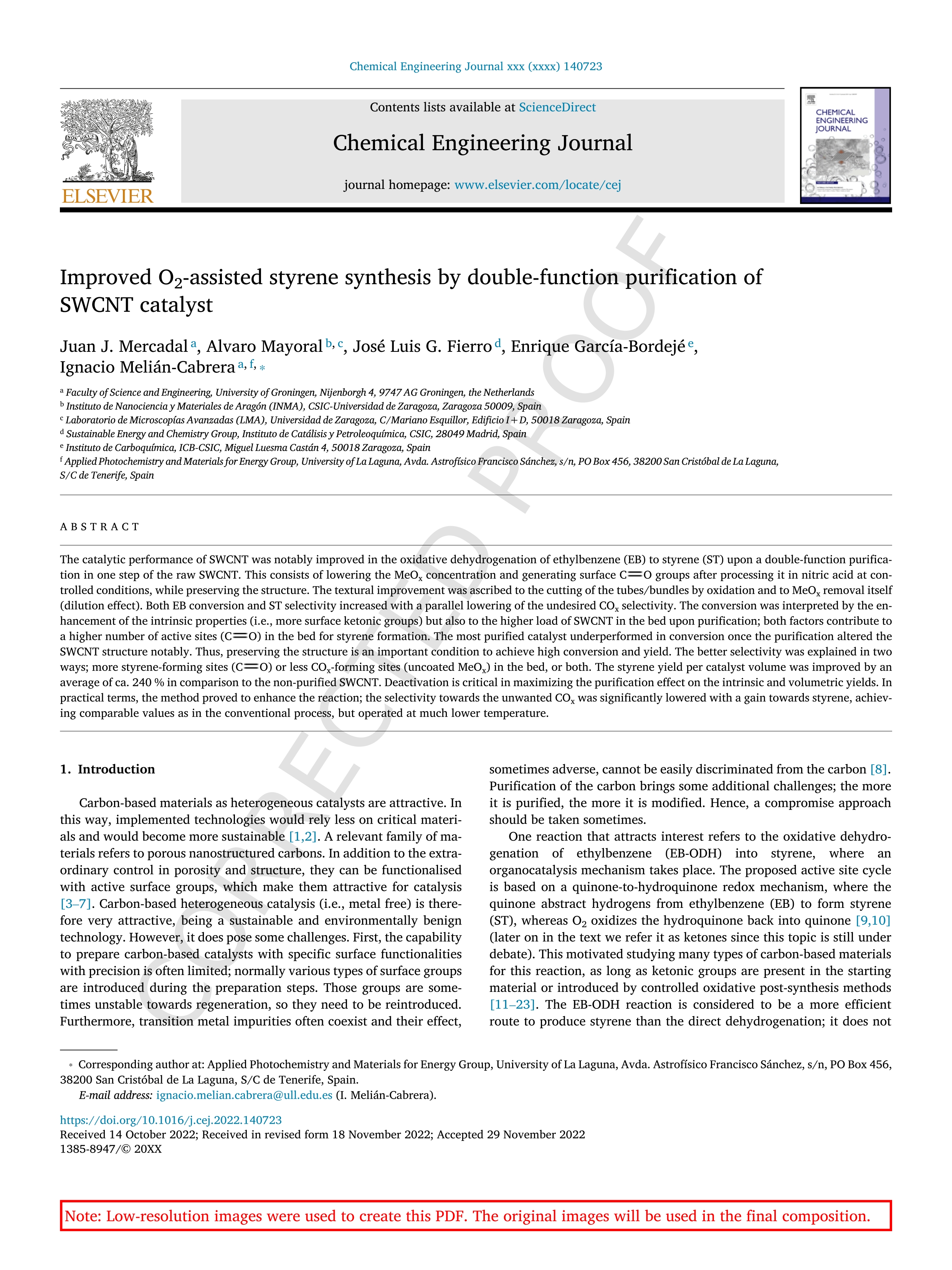 Improved O2-assisted styrene synthesis by double-function purification of SWCNT catalyst