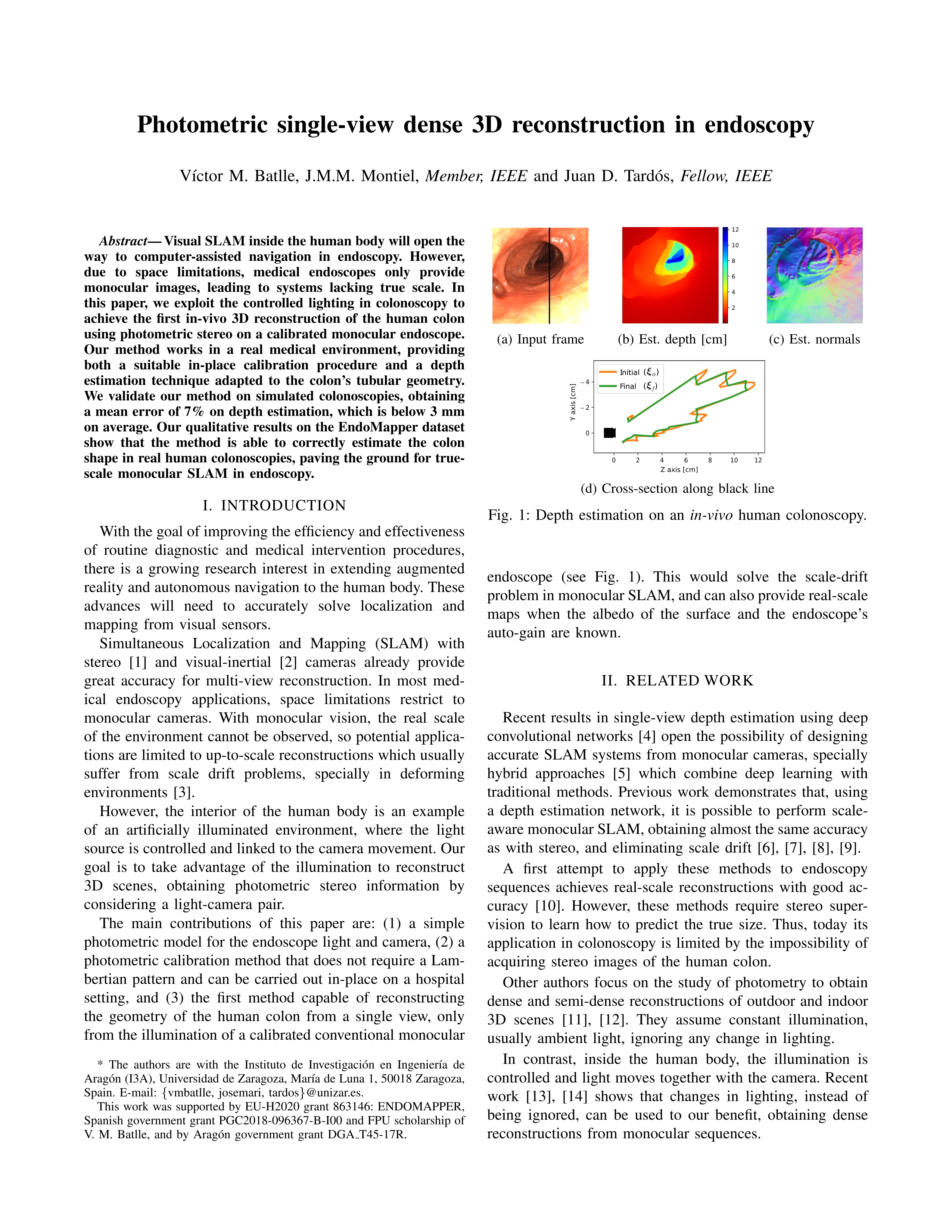 Photometric single-view dense 3D reconstruction in endoscopy