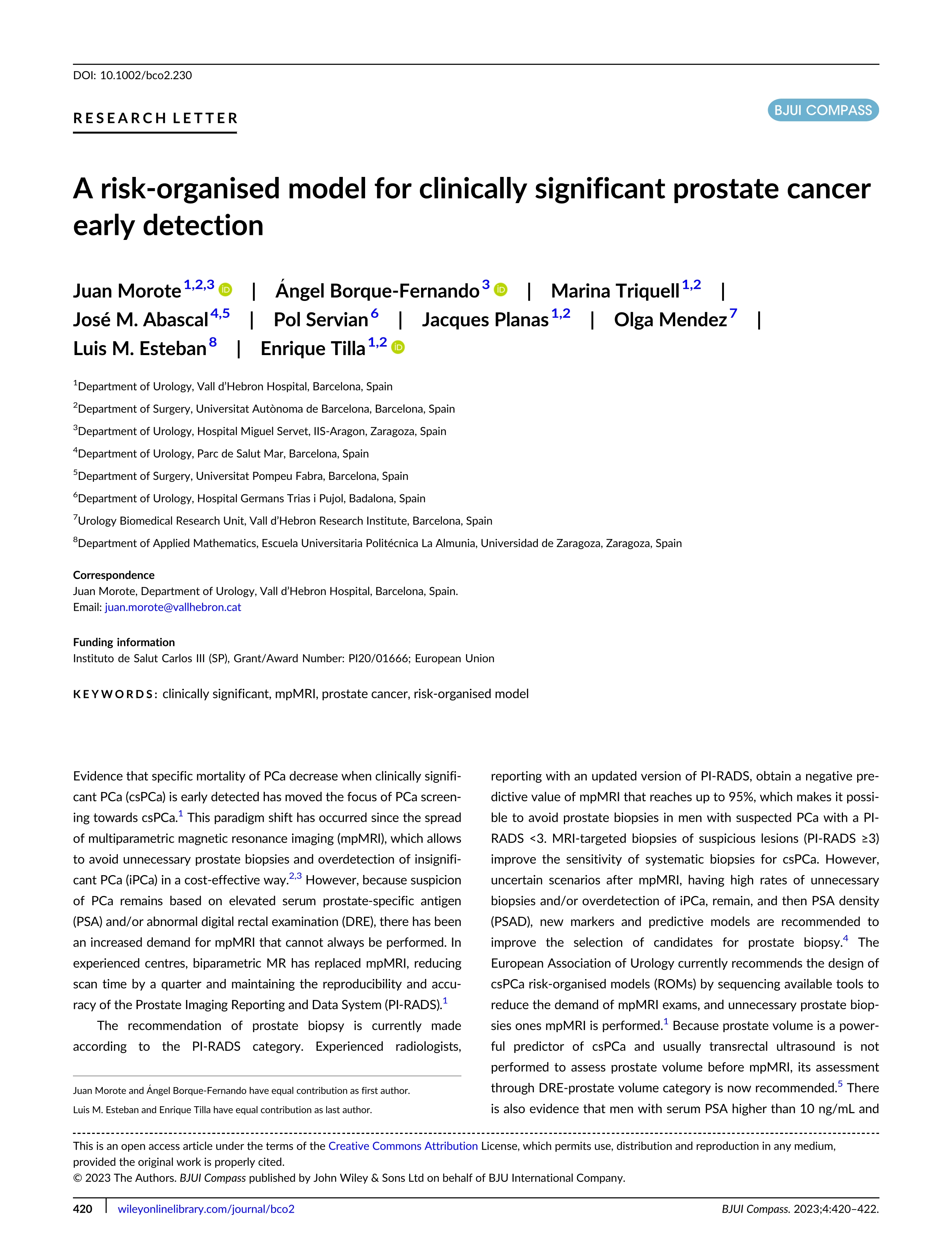 A risk-organised model for clinically significant prostate cancer early detection