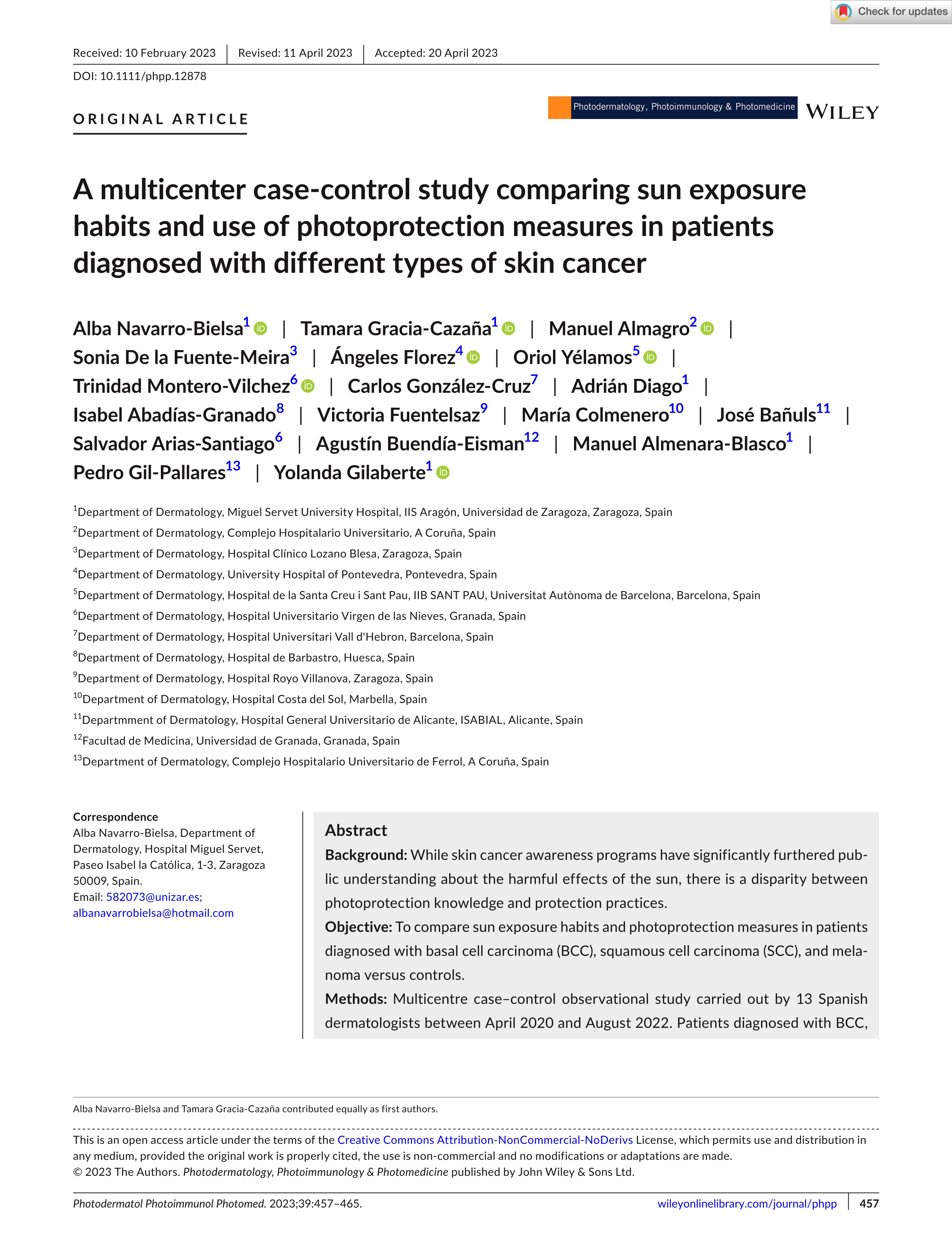 A multicenter case-control study comparing sun exposure habits and use of photoprotection measures in patients diagnosed with different types of skin cancer