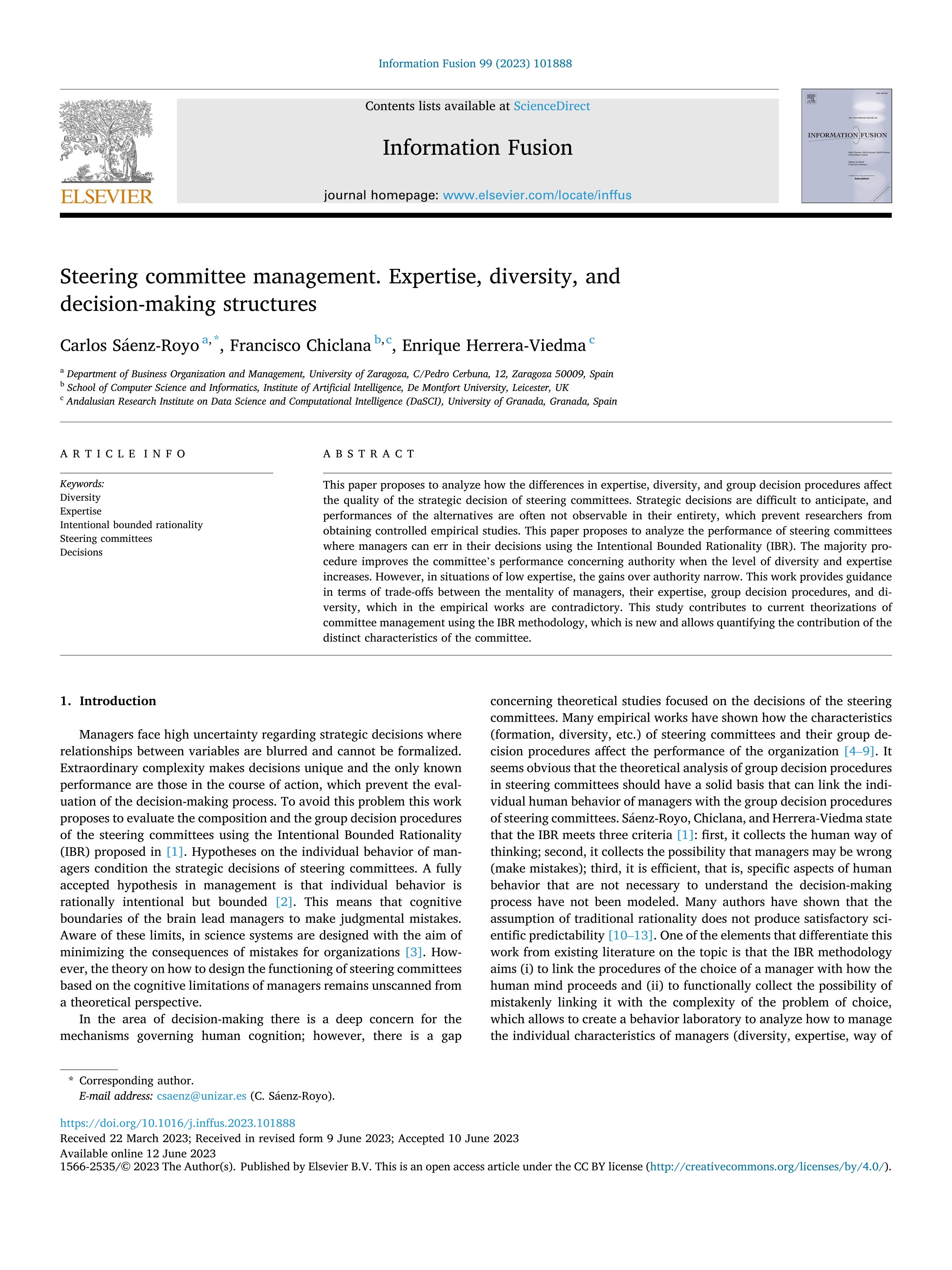 Steering committee management. Expertise, diversity, and decision-making structures