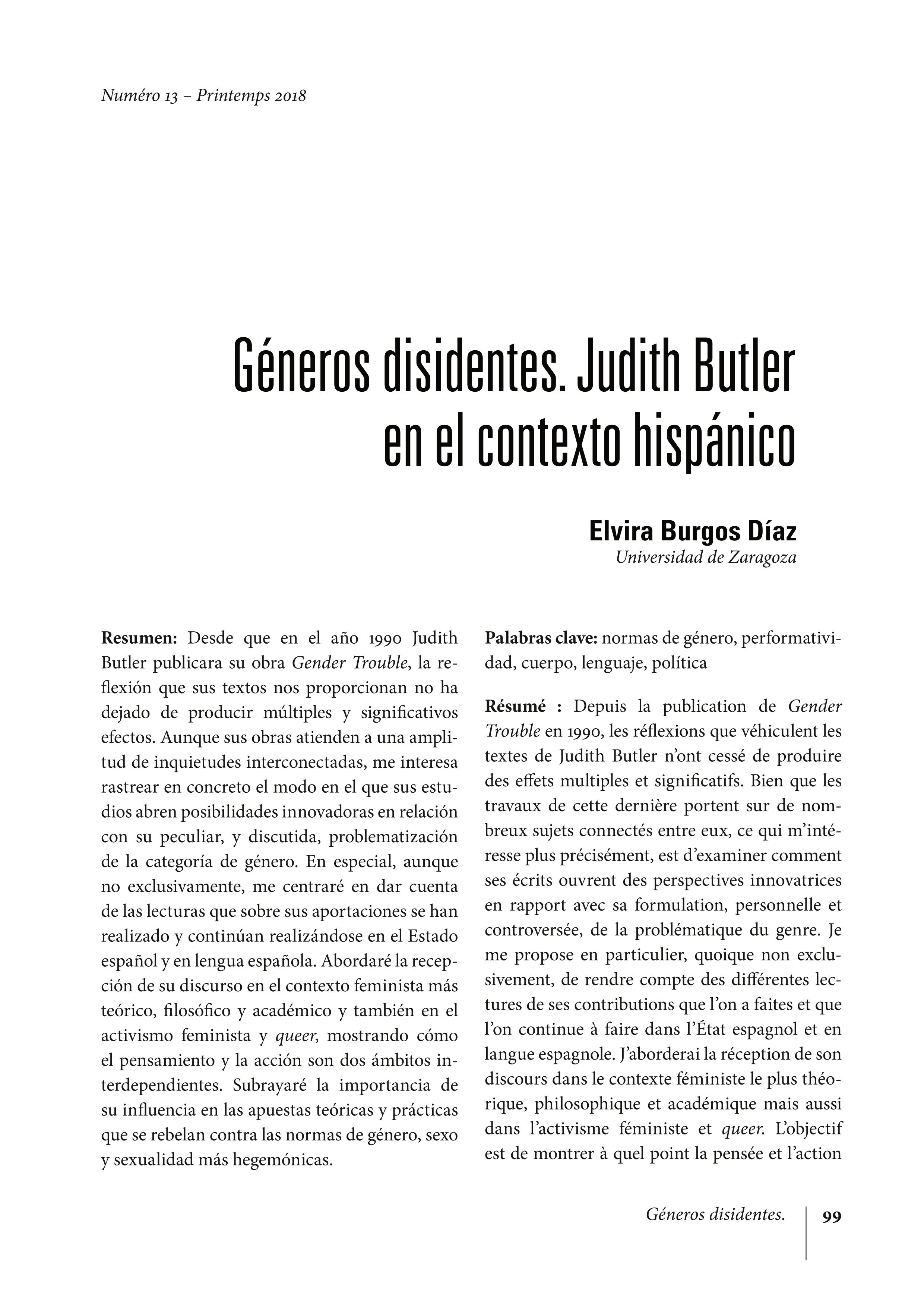 Géneros disidentes. Judith Butler en el contexto hispánico