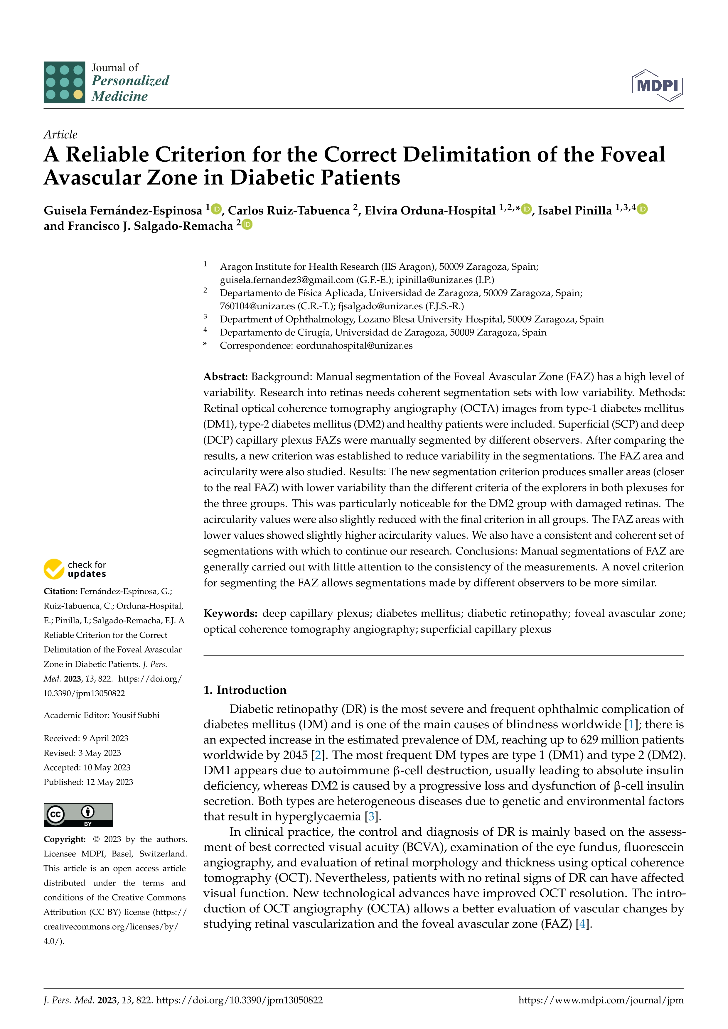 A reliable criterion for the correct delimitation of the foveal avascular zone in diabetic patients