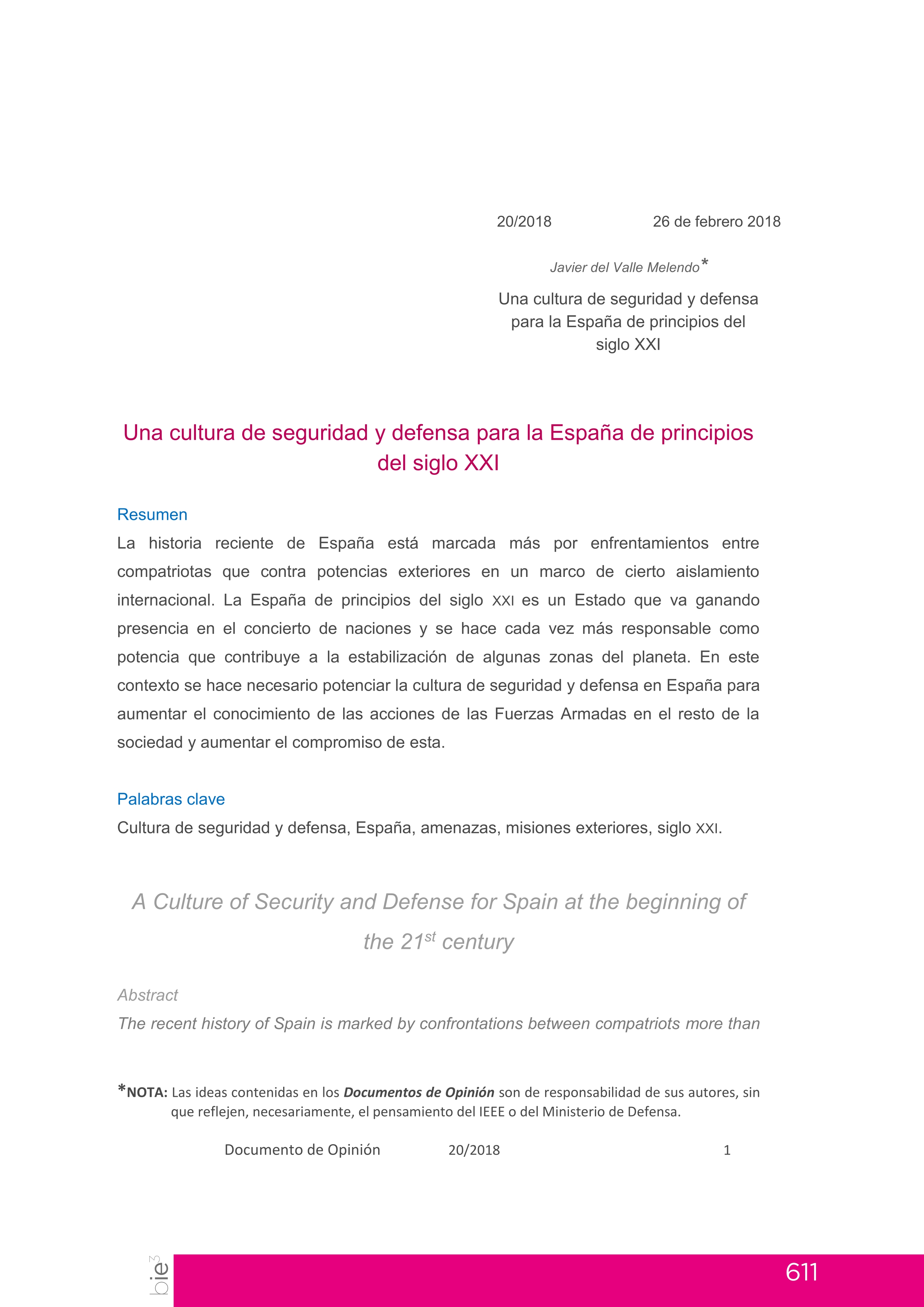 Una cultura de seguridad y defensa para la España de principios del siglo XXI