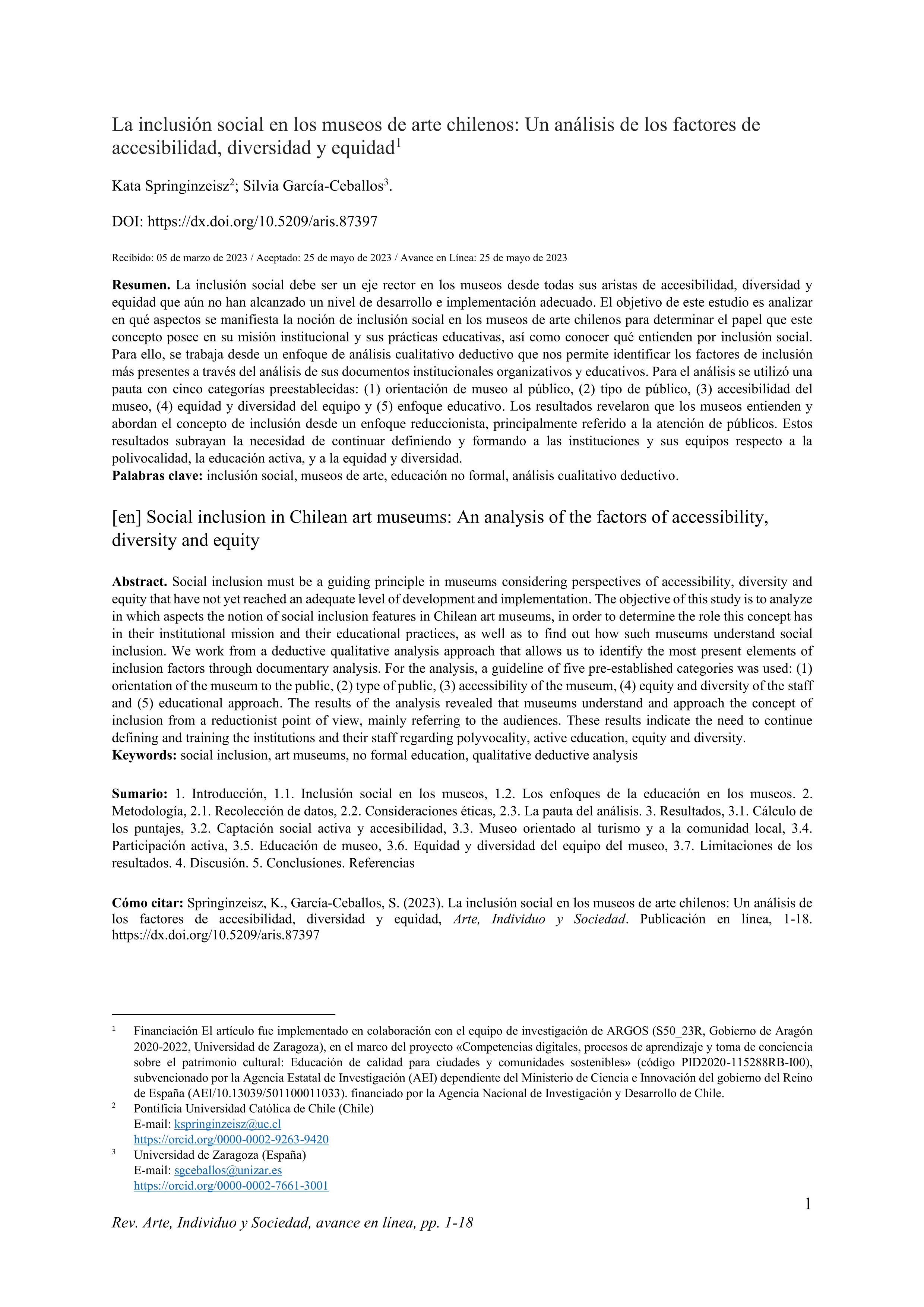 La inclusión social en los museos de arte chilenos: un análisis de los factores de accesibilidad, diversidad y equidad