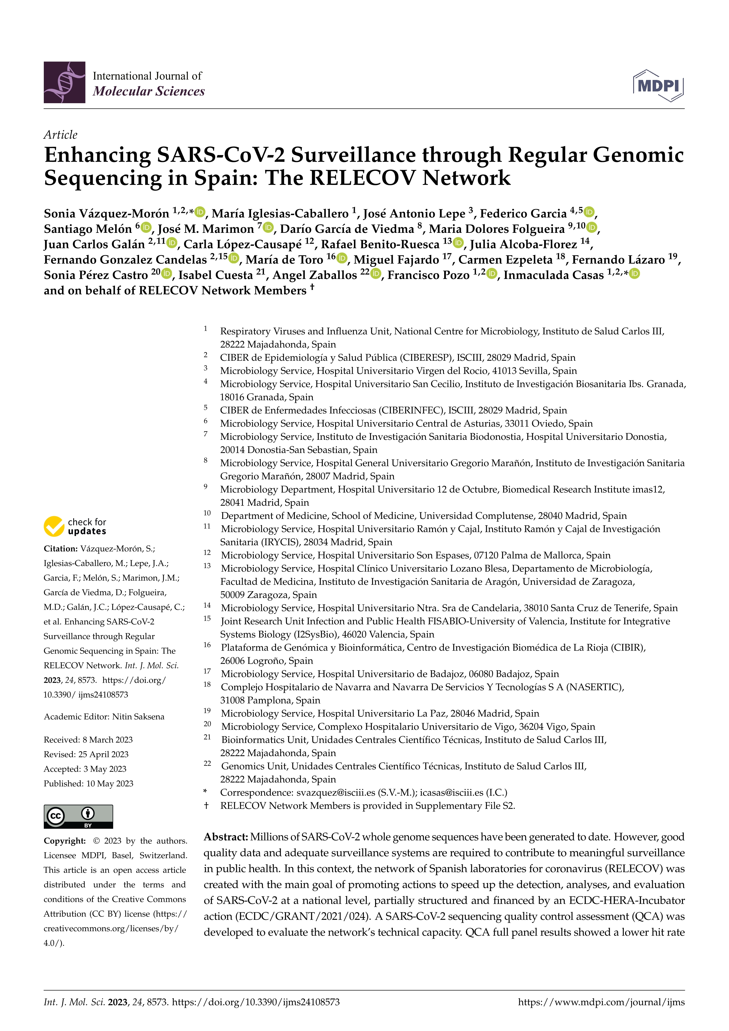 Enhancing SARS-CoV-2 Surveillance through Regular Genomic Sequencing in Spain: The RELECOV Network