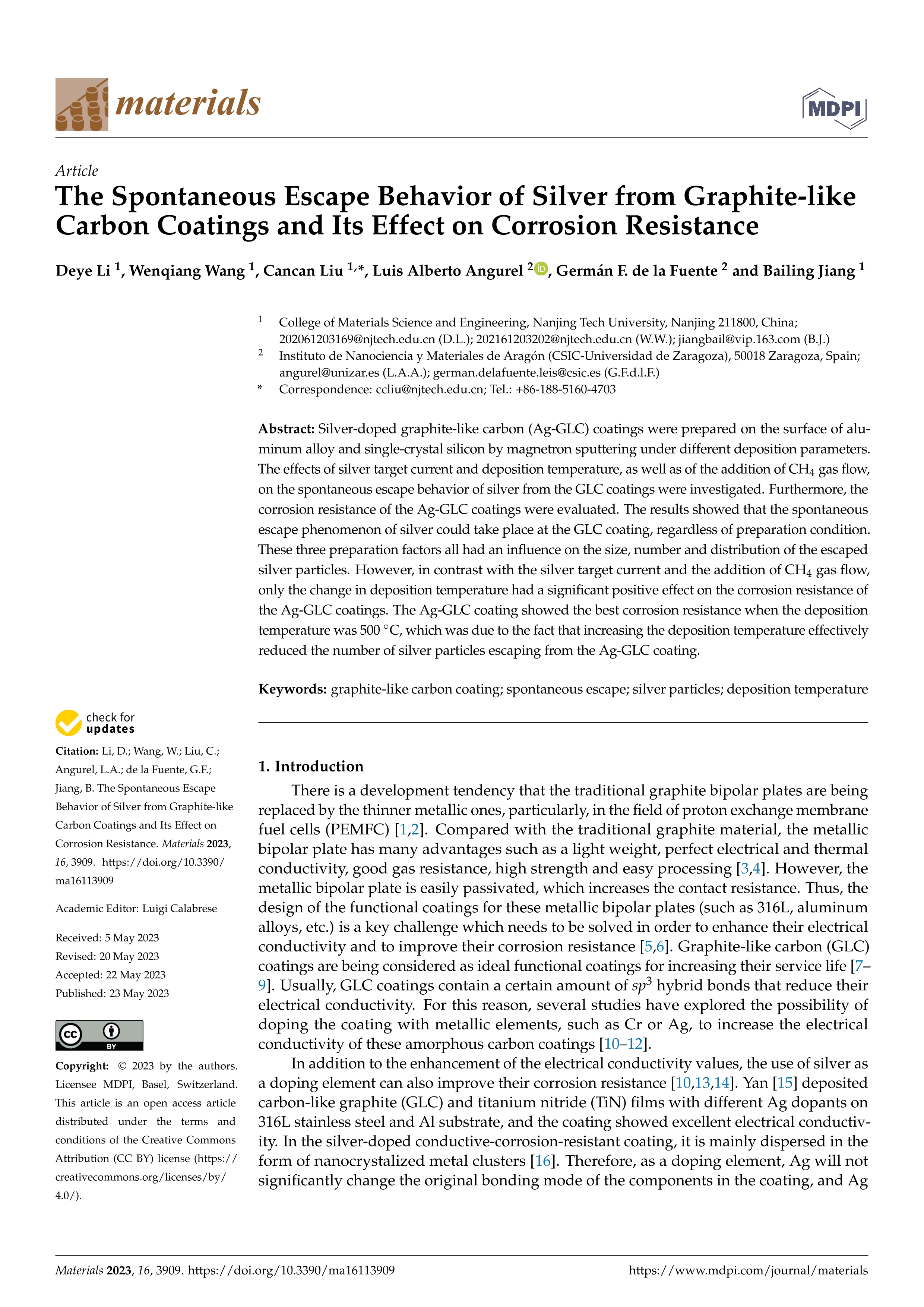 The spontaneous escape behavior of silver from graphite-like carbon coatings and its effect on corrosion resistance