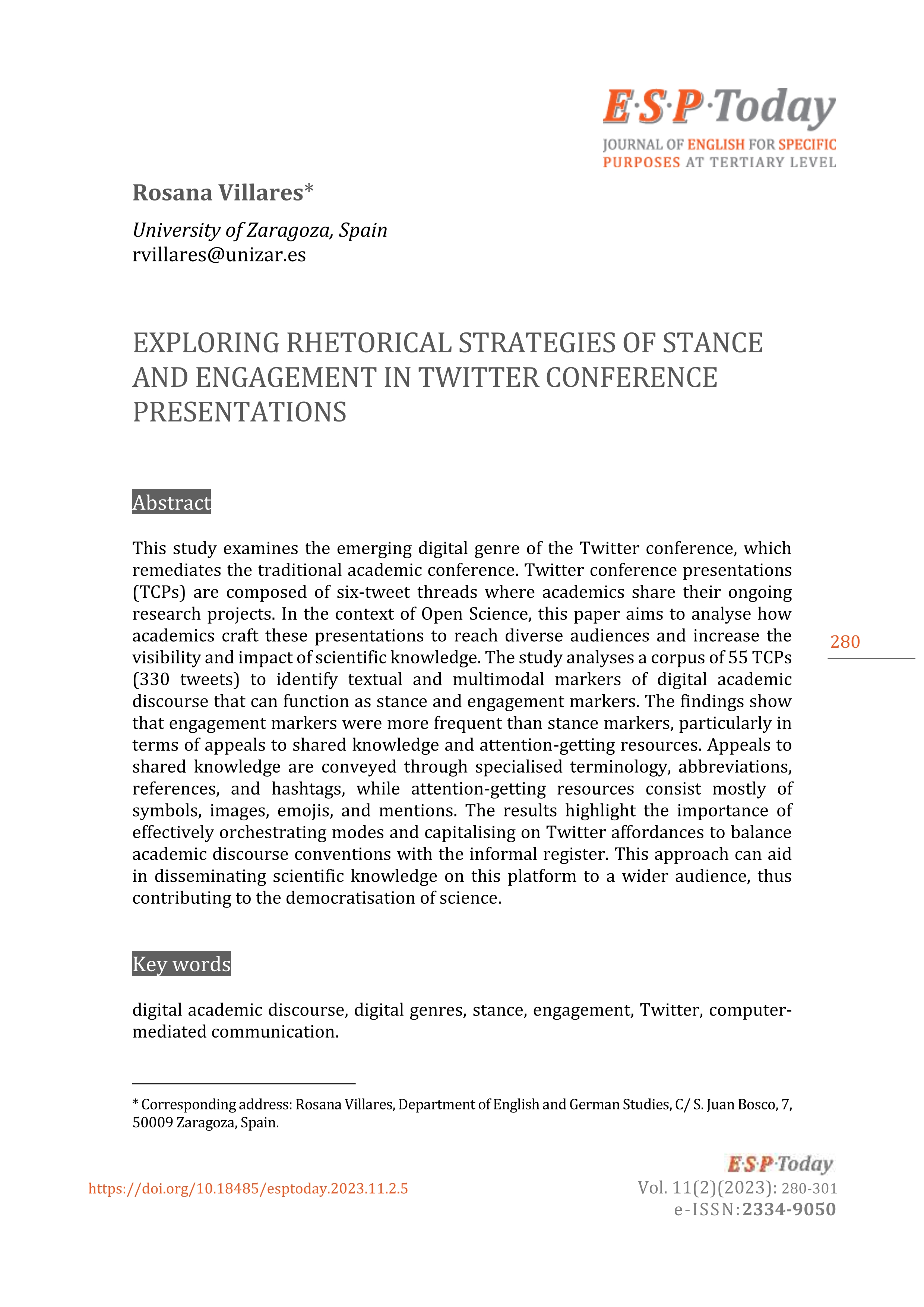 Exploring rhetorical strategies of stance and engagement in twitter conference presentations