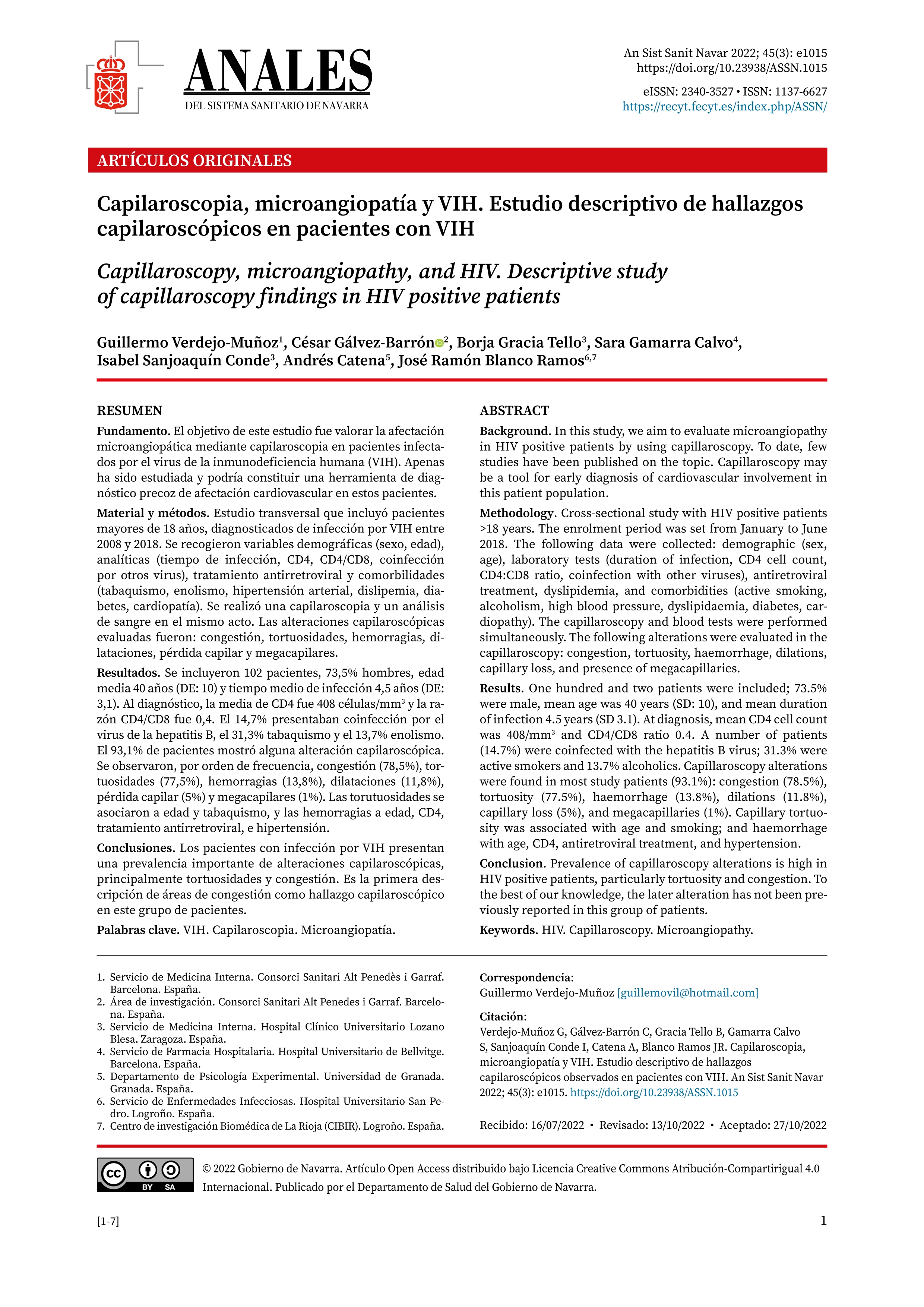 Capilaroscopia, microangiopatía y VIH. Estudio descriptivo de hallazgos capilaroscópicos en pacientes con VIH