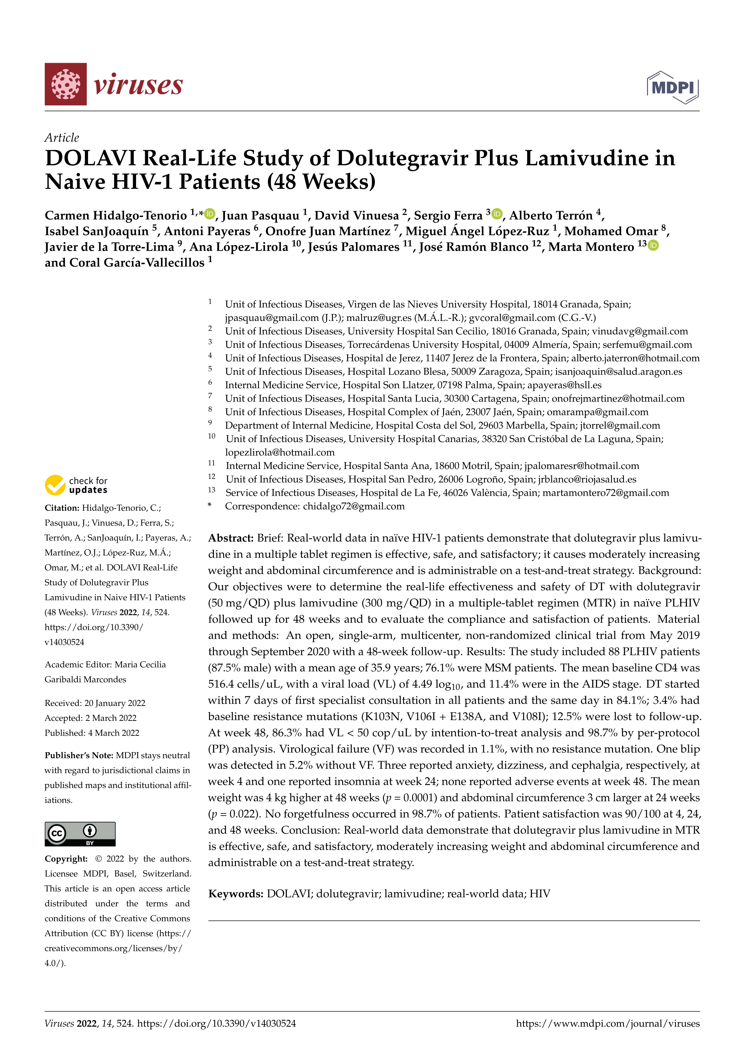 DOLAVI Real-Life Study of Dolutegravir Plus Lamivudine in Naive HIV-1 Patients (48 Weeks)