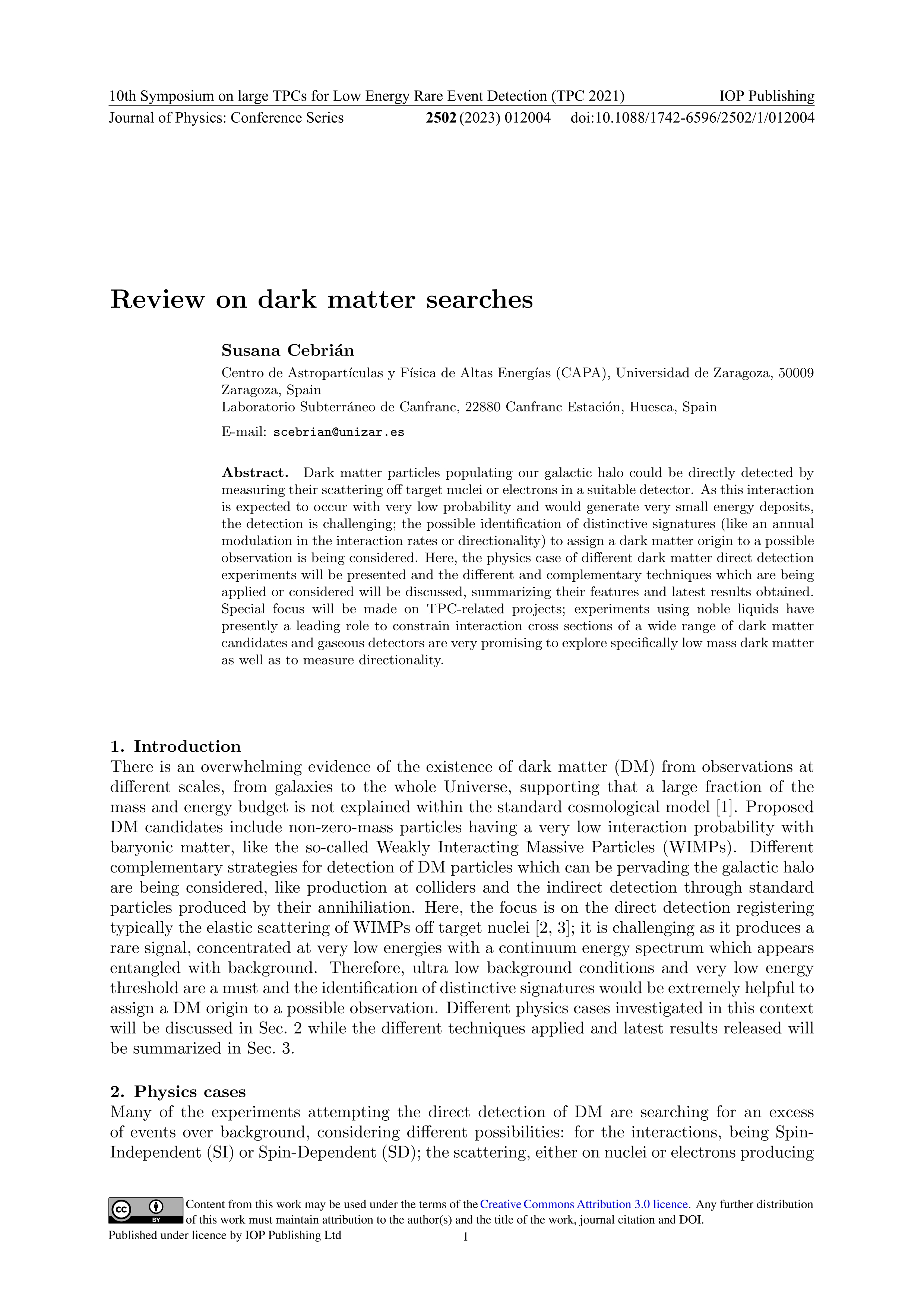 Review on dark matter searches