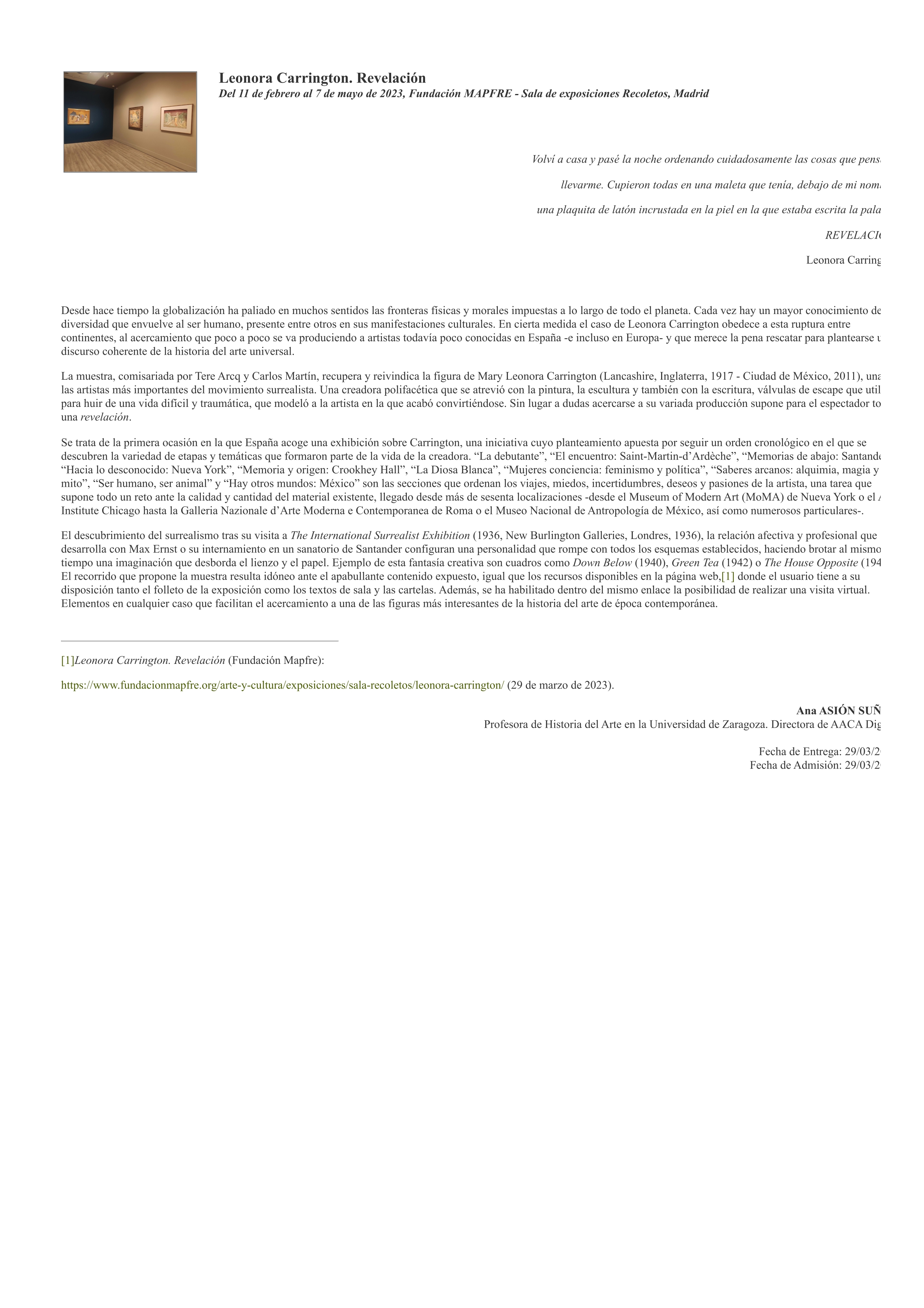 Leonora Carrington. Revelación. (Del 11 de febrero al 7 de mayo de 2023, Fundación MAPFRE - Sala de exposiciones Recoletos, Madrid)