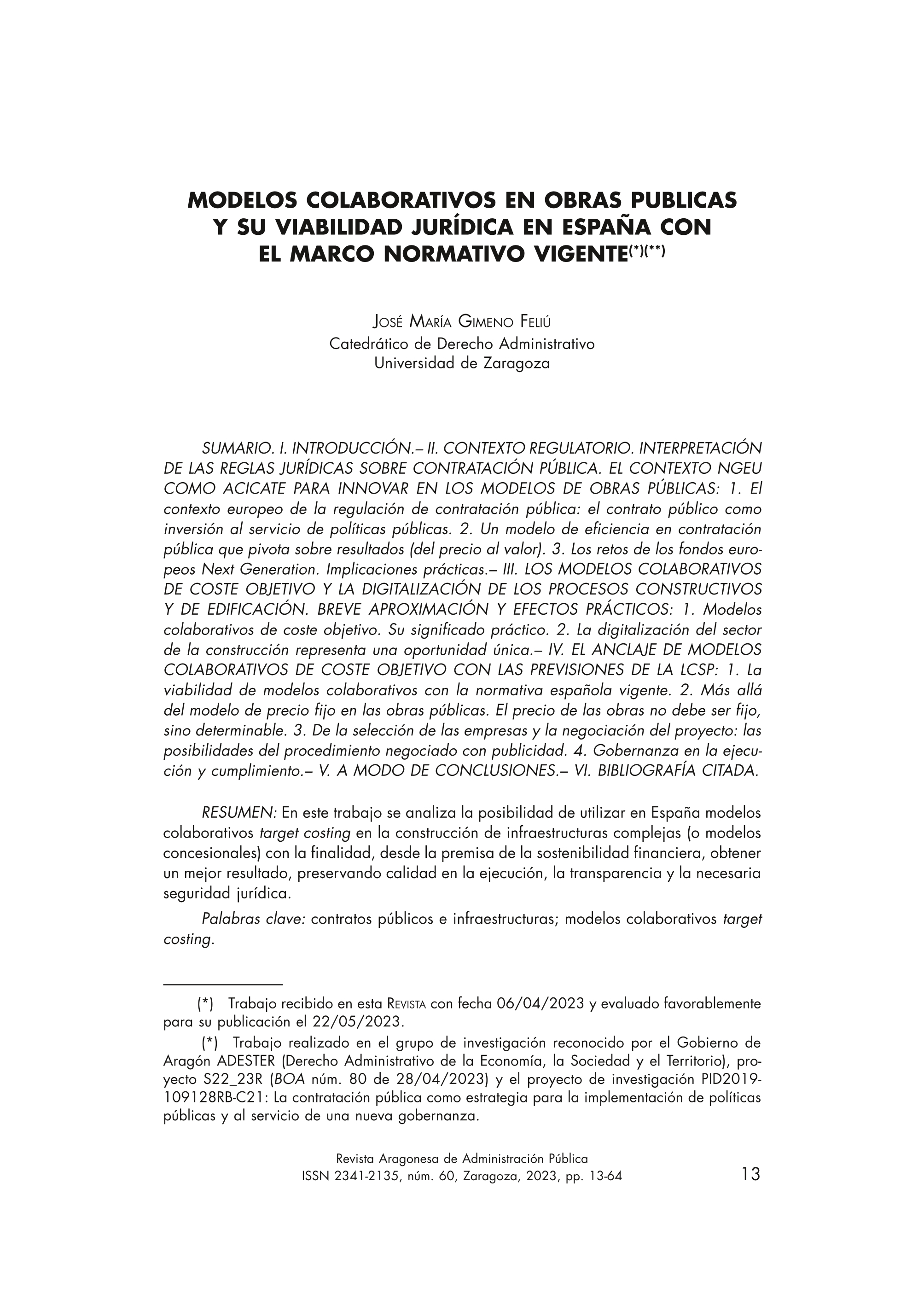 Modelos colaborativos en obras publicas y su viabilidad jurídica en España con el marco normativo vigente