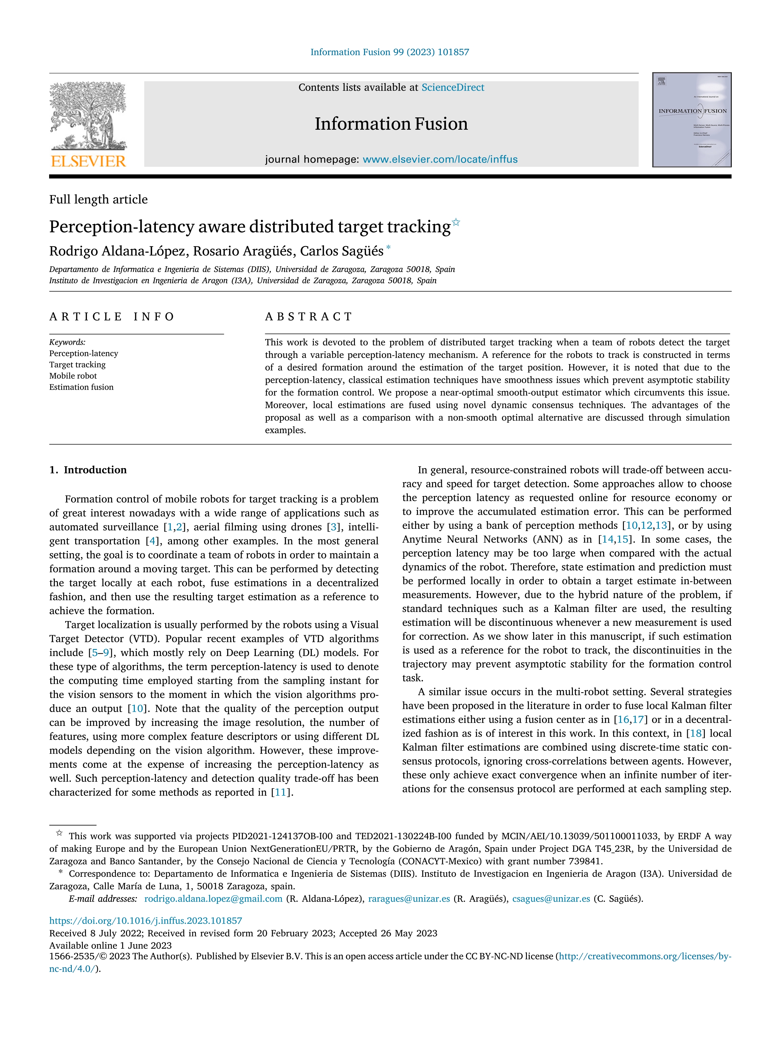 Perception-latency aware distributed target tracking