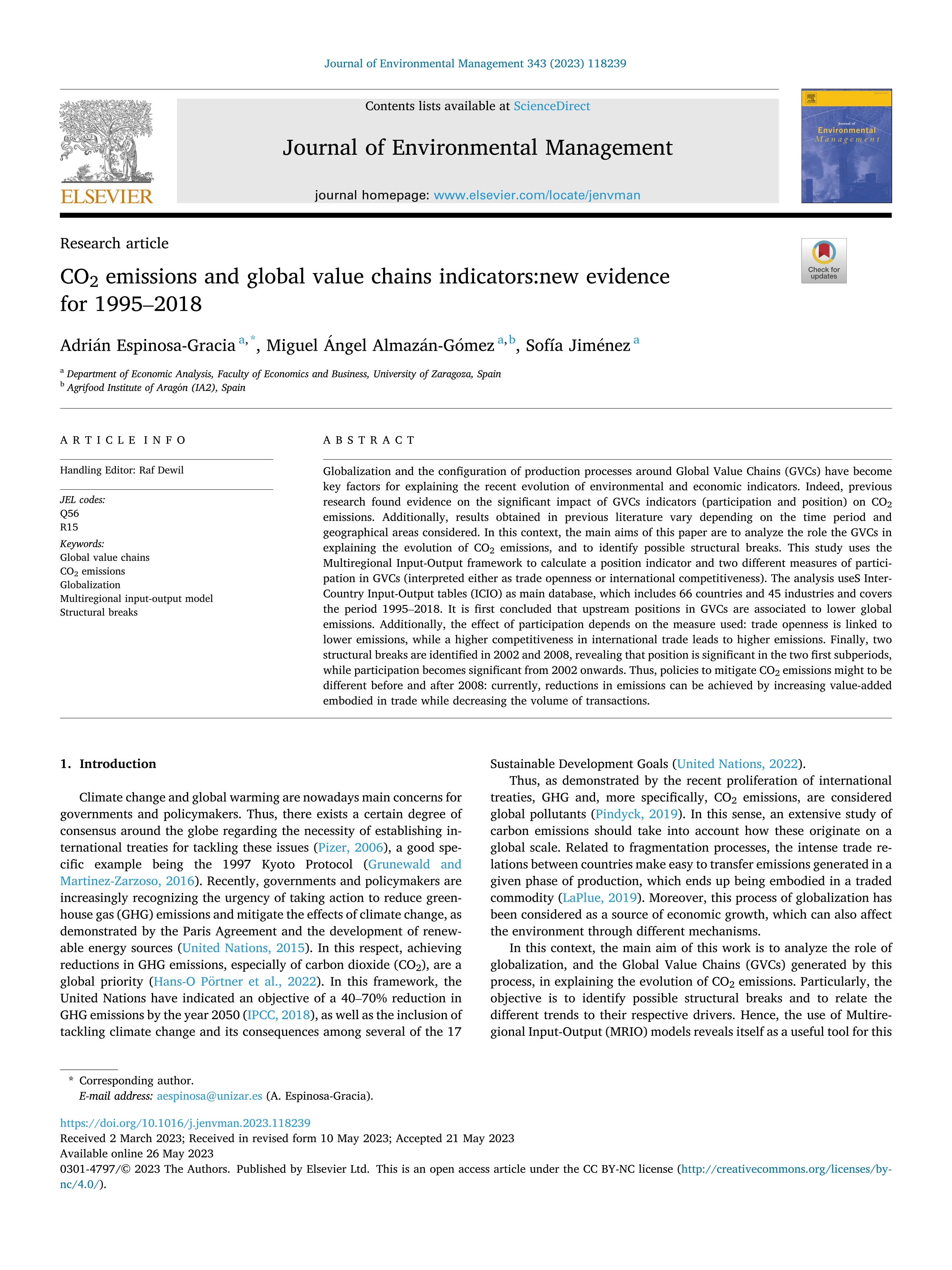 CO2 emissions and global value chains indicators: new evidence for 1995–2018