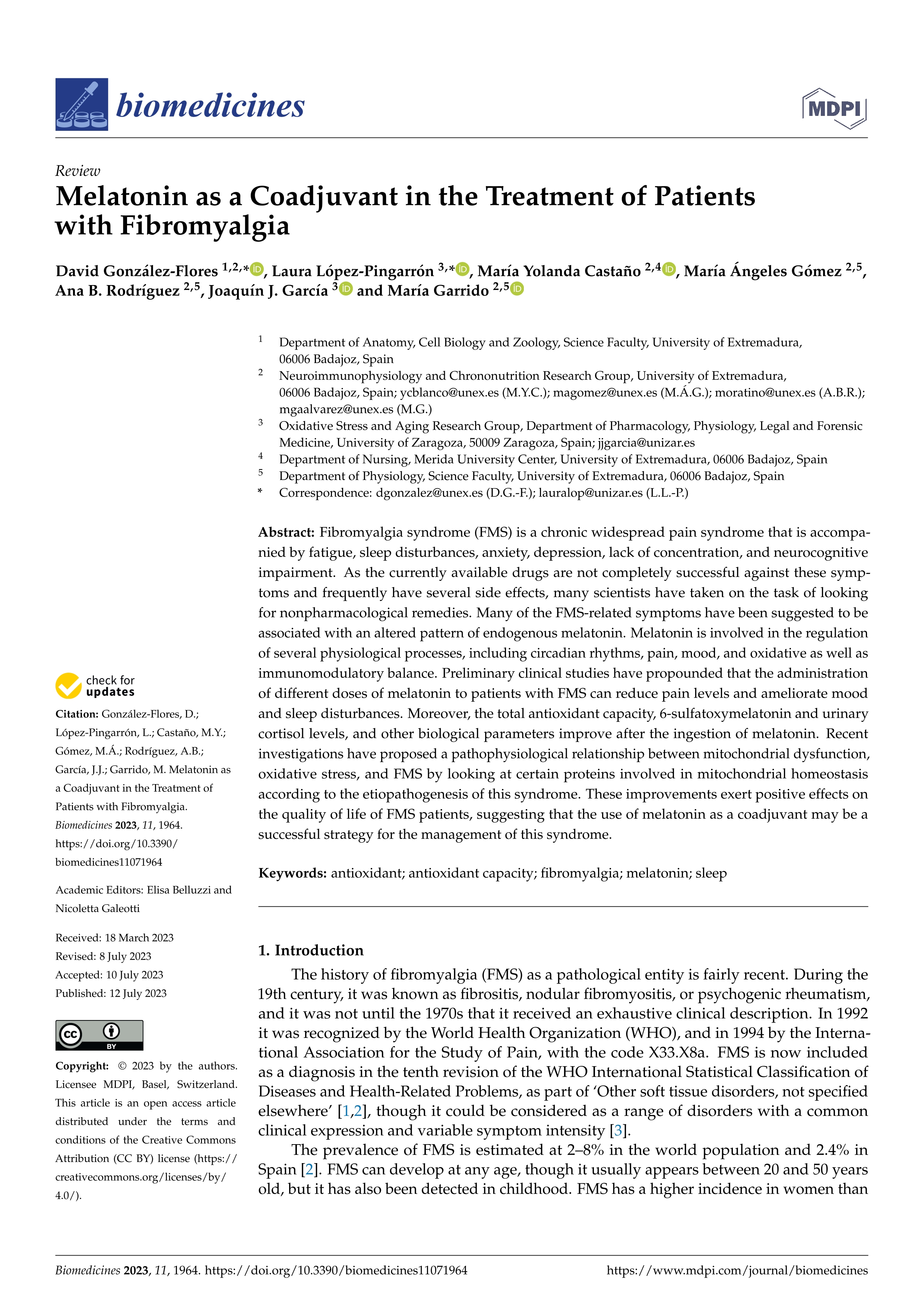 Melatonin as a Coadjuvant in the Treatment of Patients with Fibromyalgia